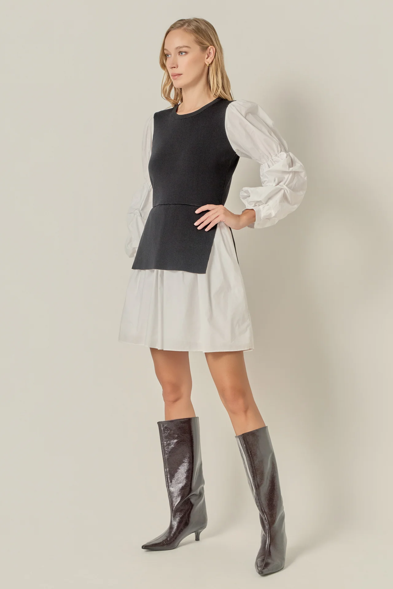 Mixed Media Poplin Mini Dress - Image 3