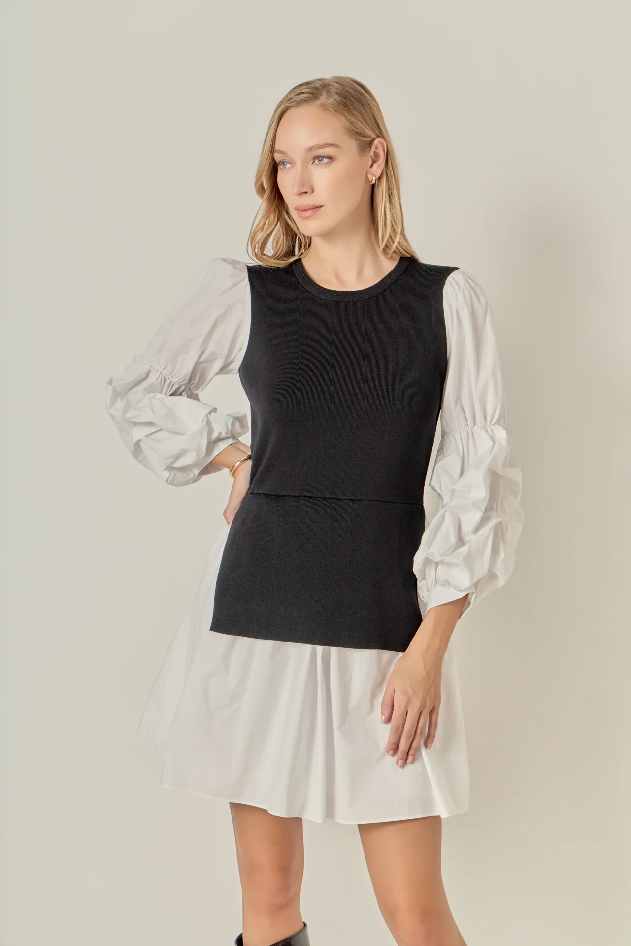 Mixed Media Poplin Mini Dress - Image 5