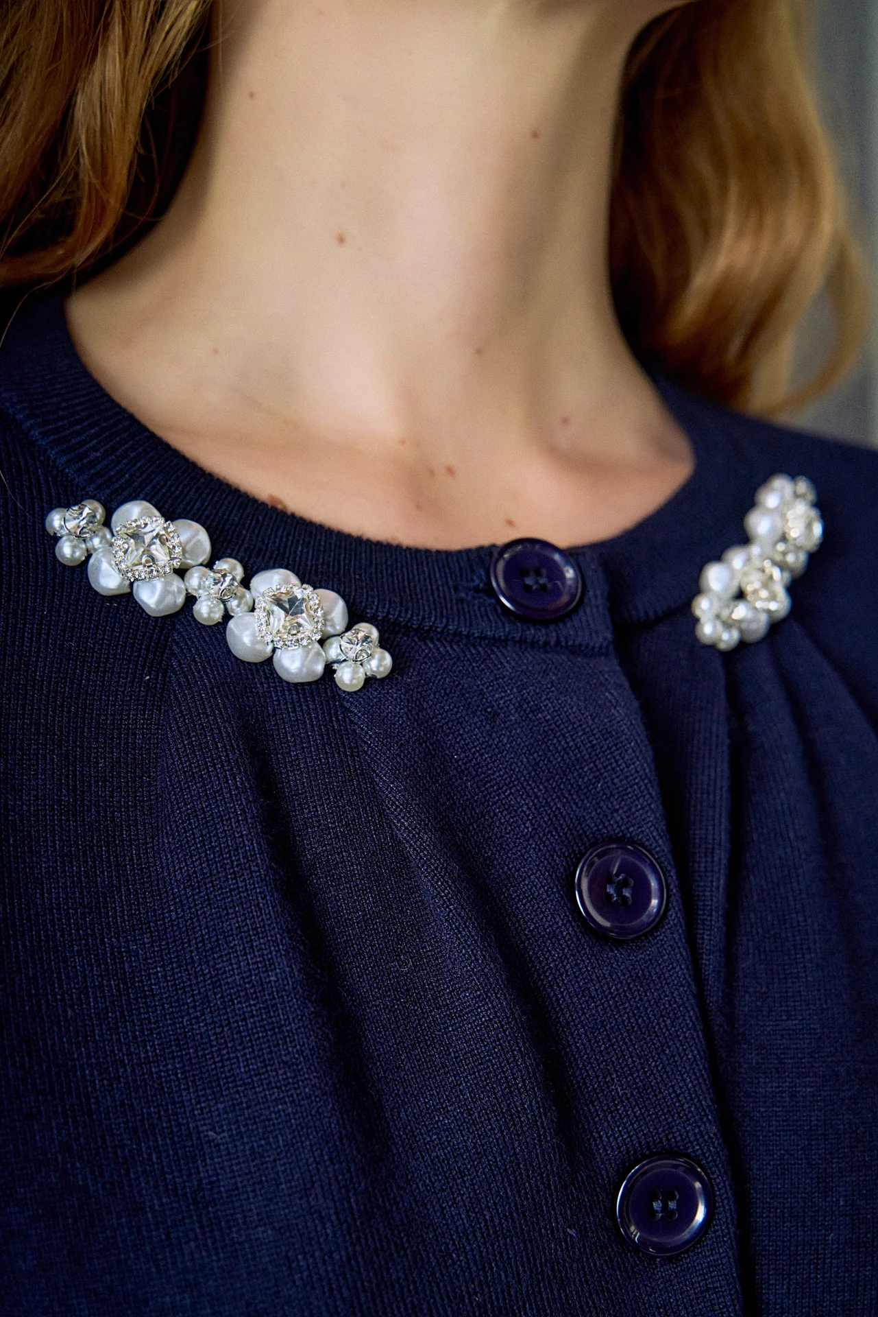 Pearl and Rhinestone Accent Cardigan - Image 3