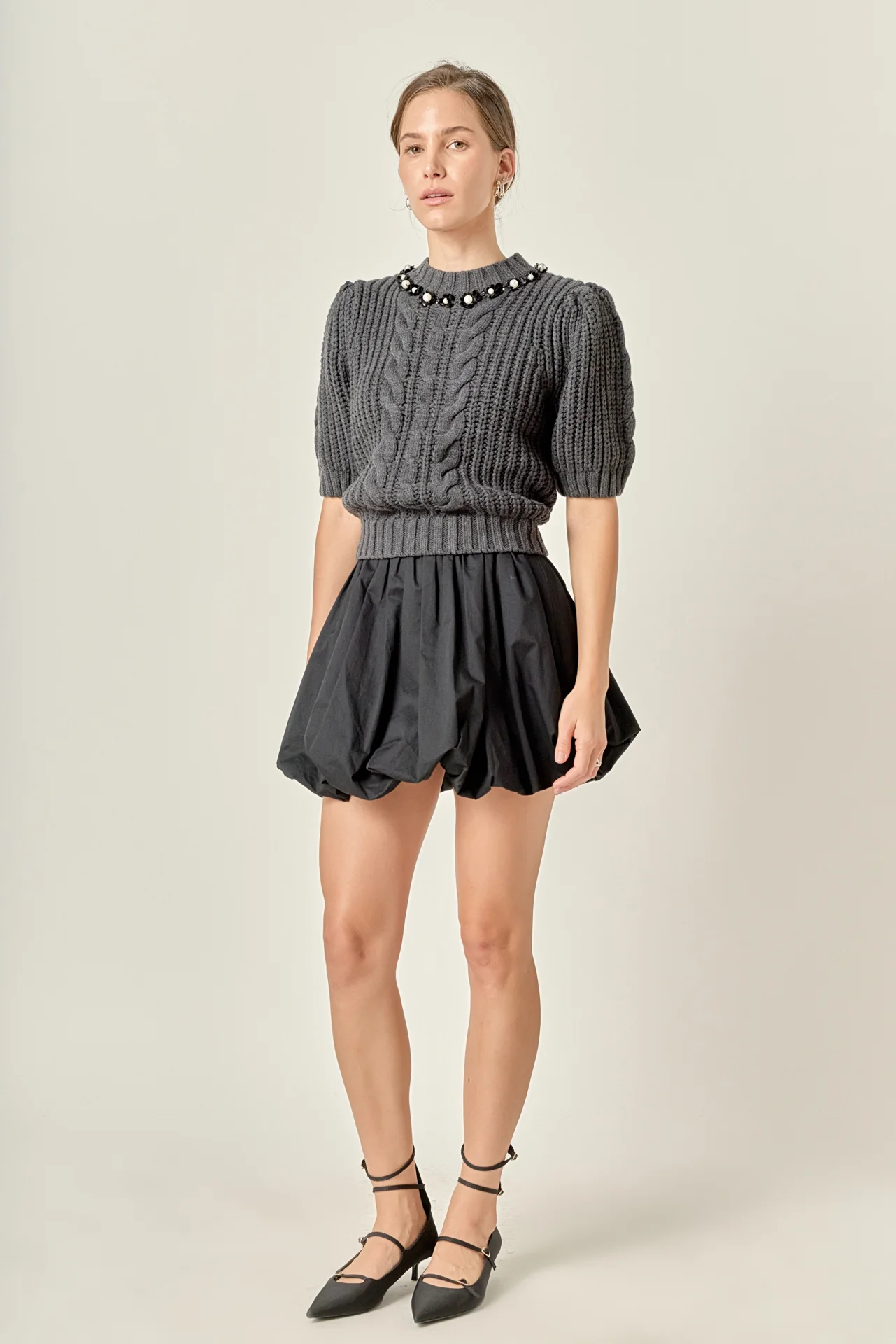 Pearl Embellishment Puff Sleeve Knit - Image 3