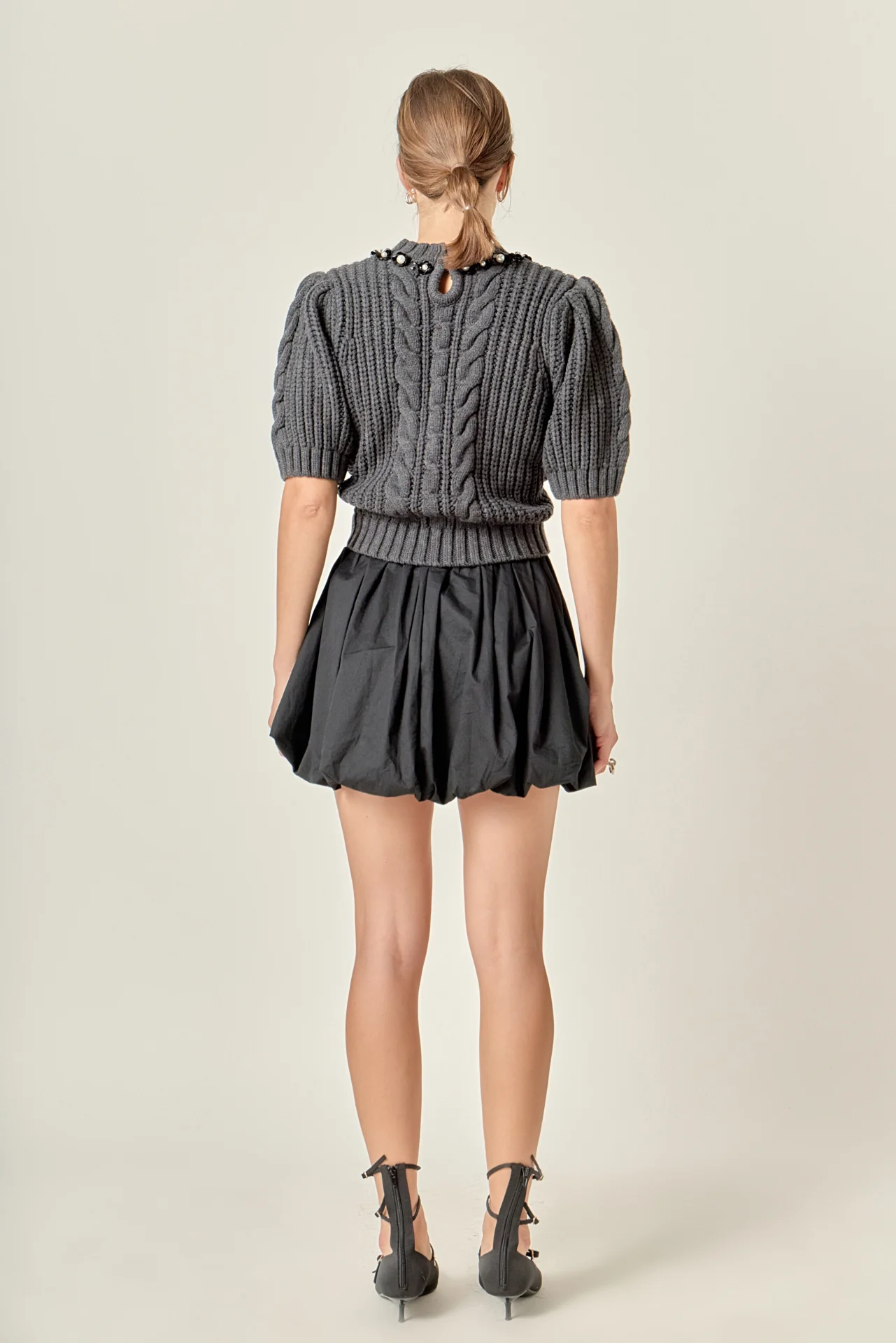 Pearl Embellishment Puff Sleeve Knit - Image 4