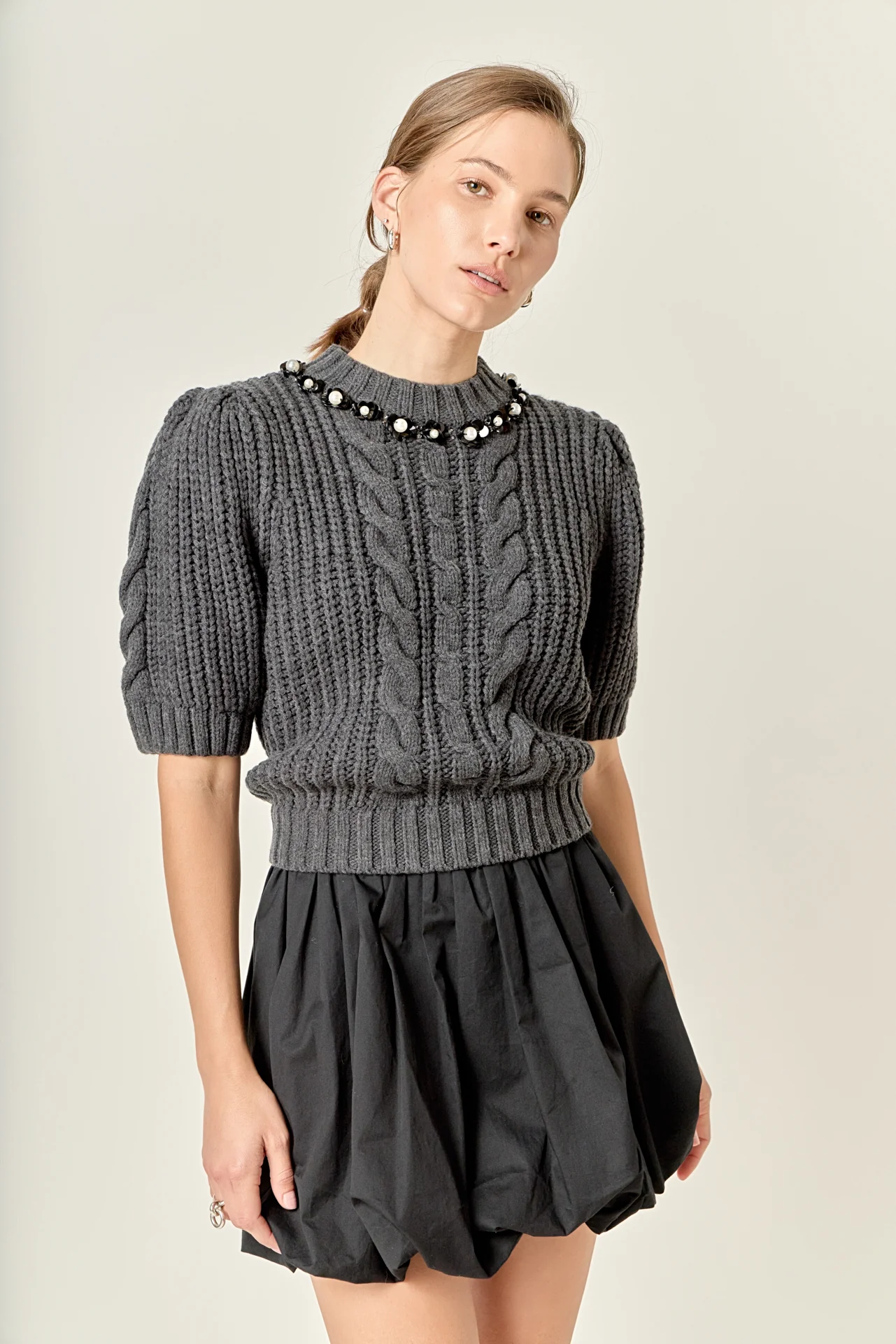 Pearl Embellishment Puff Sleeve Knit - Image 5