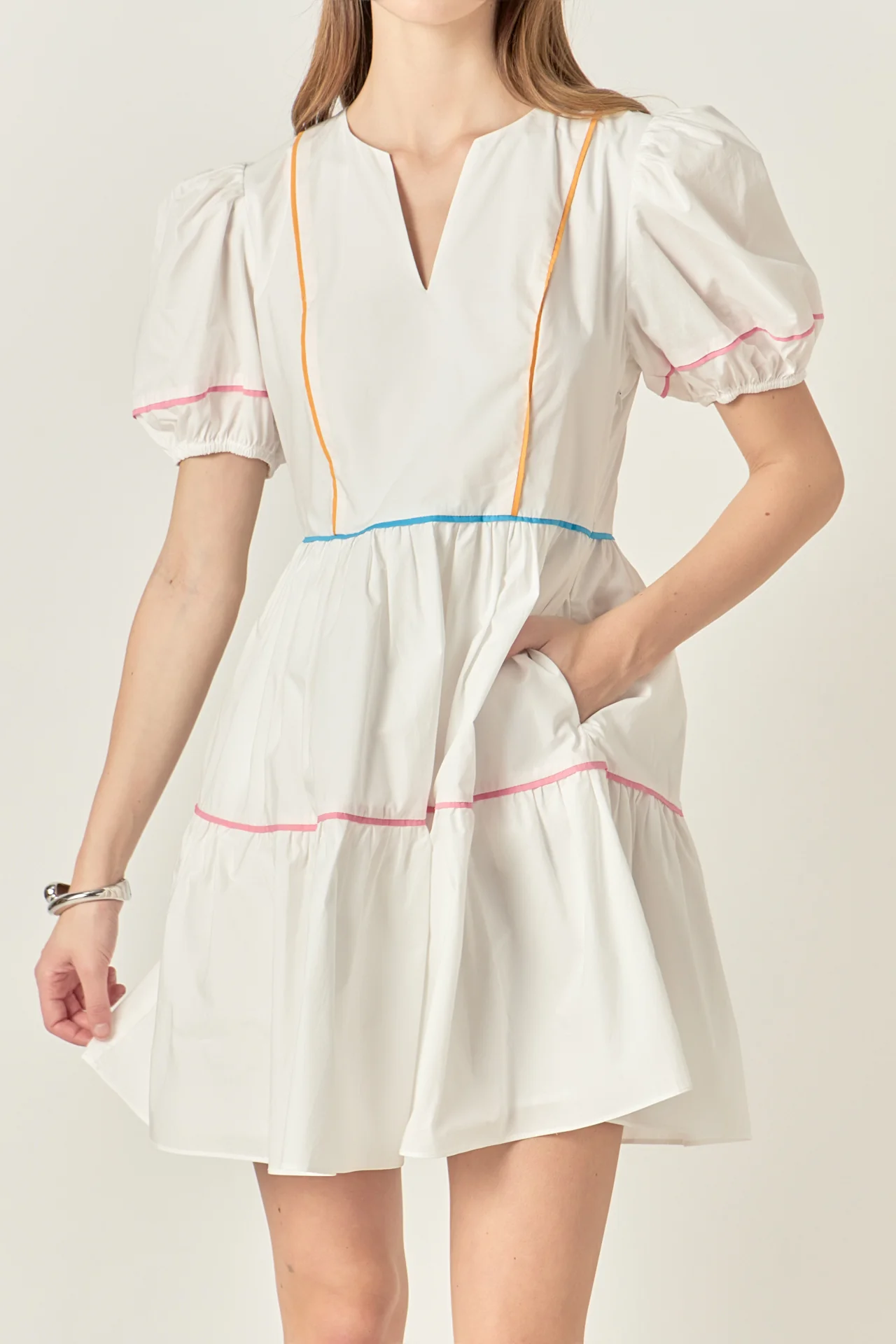 Puff Sleeve Tiered Mini Dress - Image 7