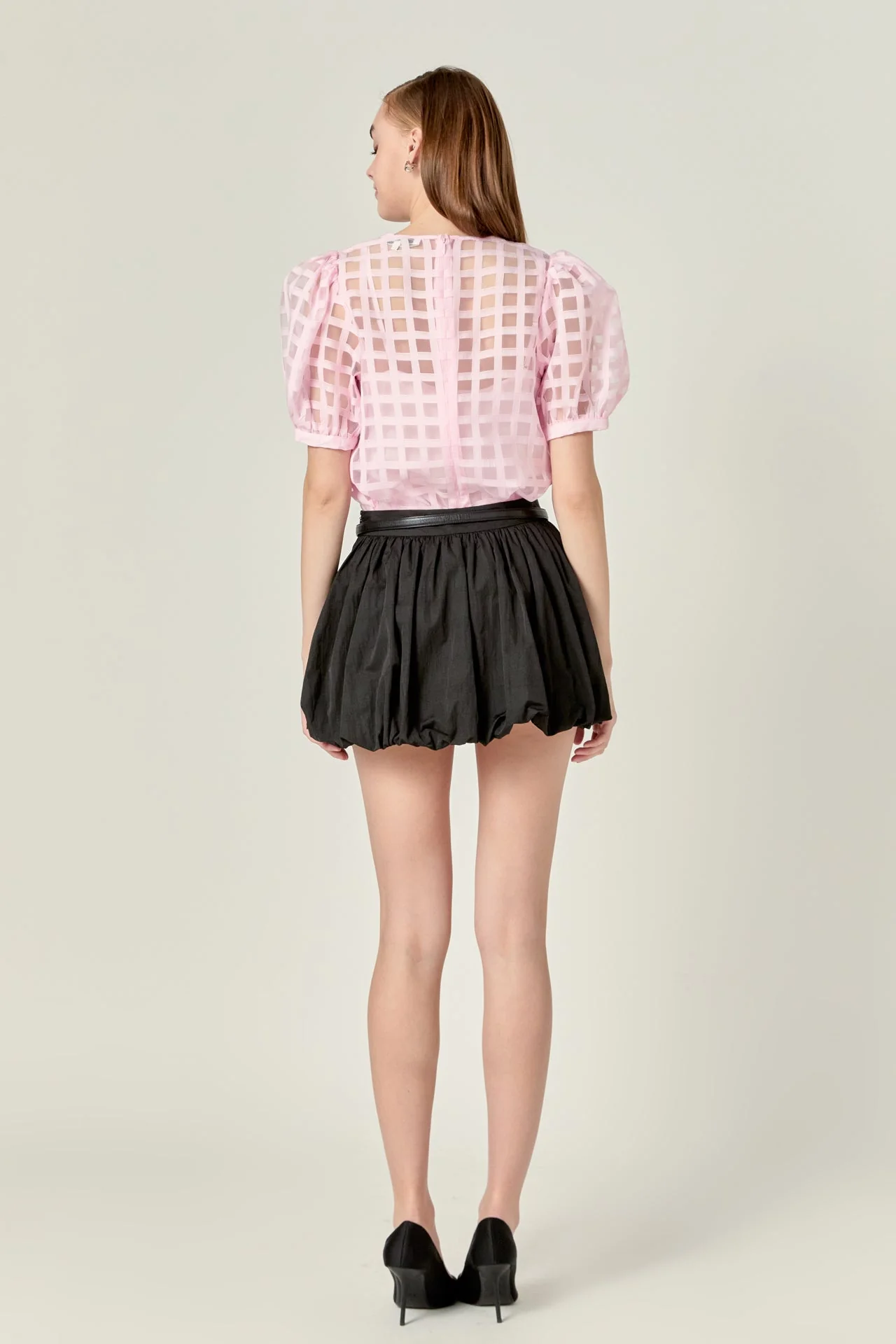 Puff Sleeve Plaid Sheer Top - Image 10