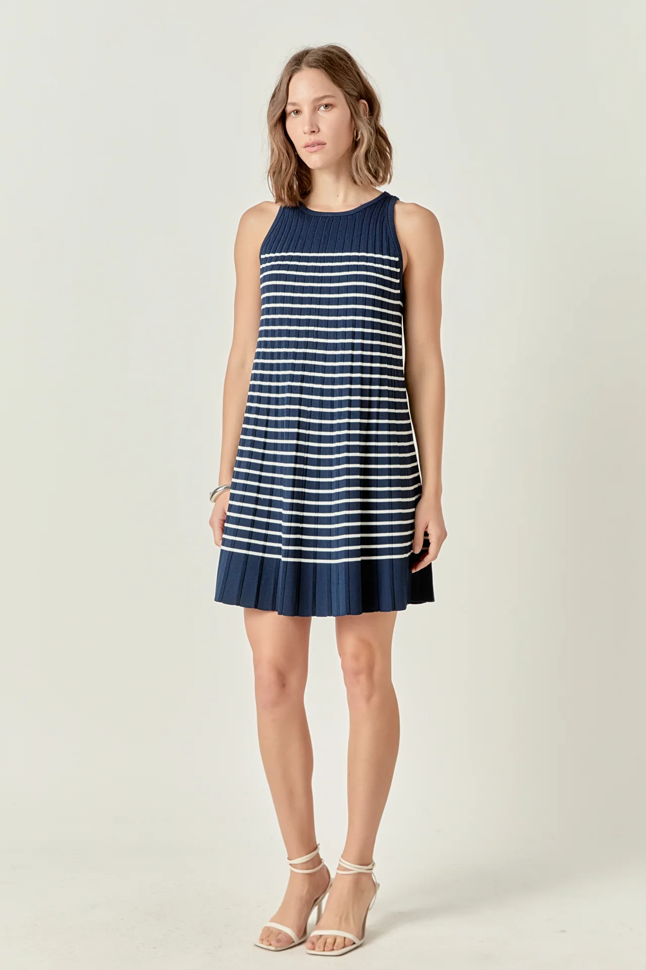 The Clara Pleated A-line Knit Stripe Mini Dress - Image 3