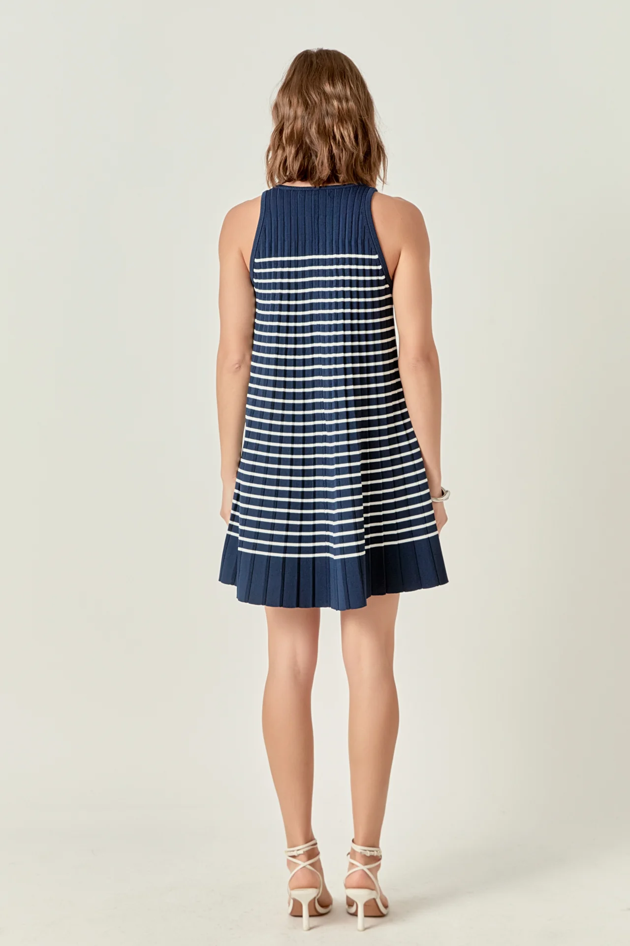 The Clara Pleated A-line Knit Stripe Mini Dress - Image 4