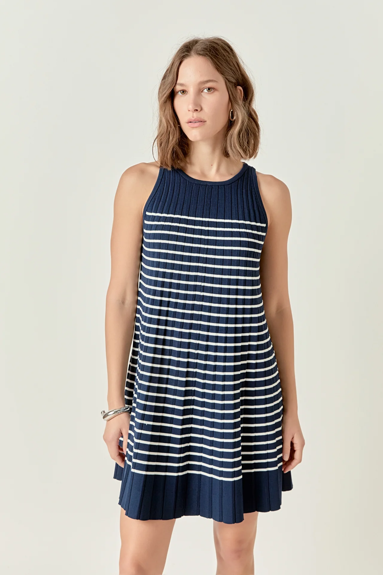 The Clara Pleated A-line Knit Stripe Mini Dress - Image 5