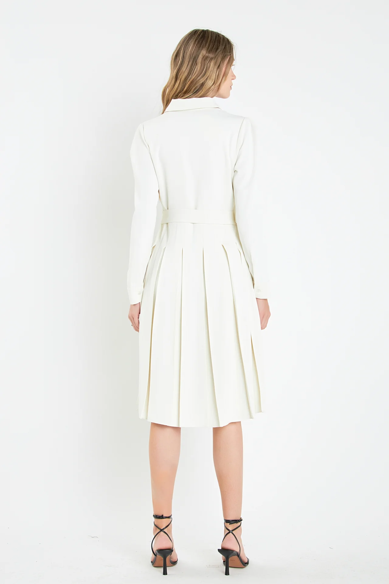 Pleated Collared Long Sleeve Midi Dress - Image 14
