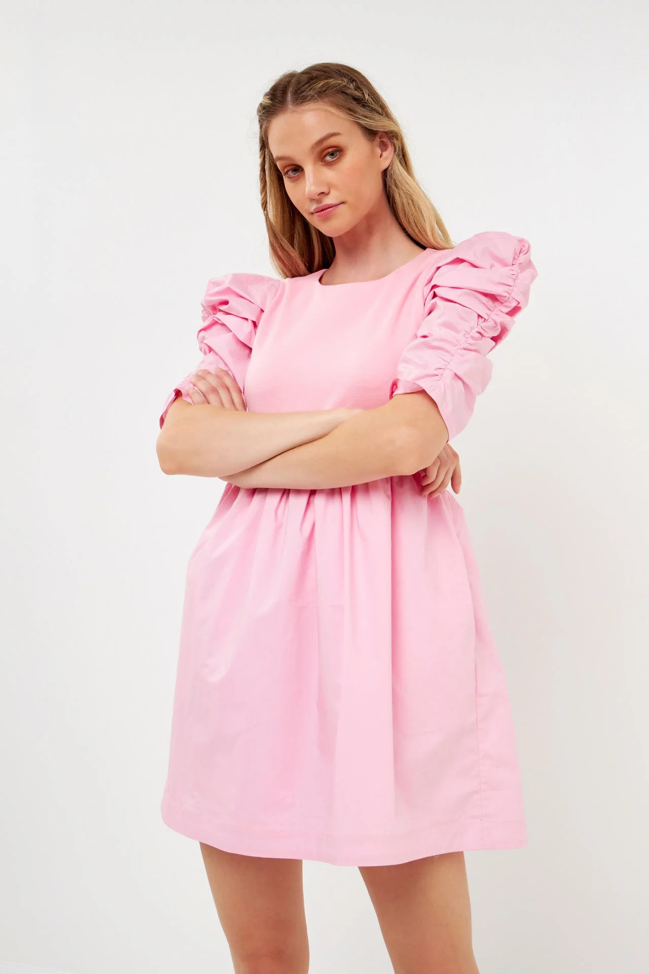 Pleated Puff Sleeve Mini Dress - Image 15