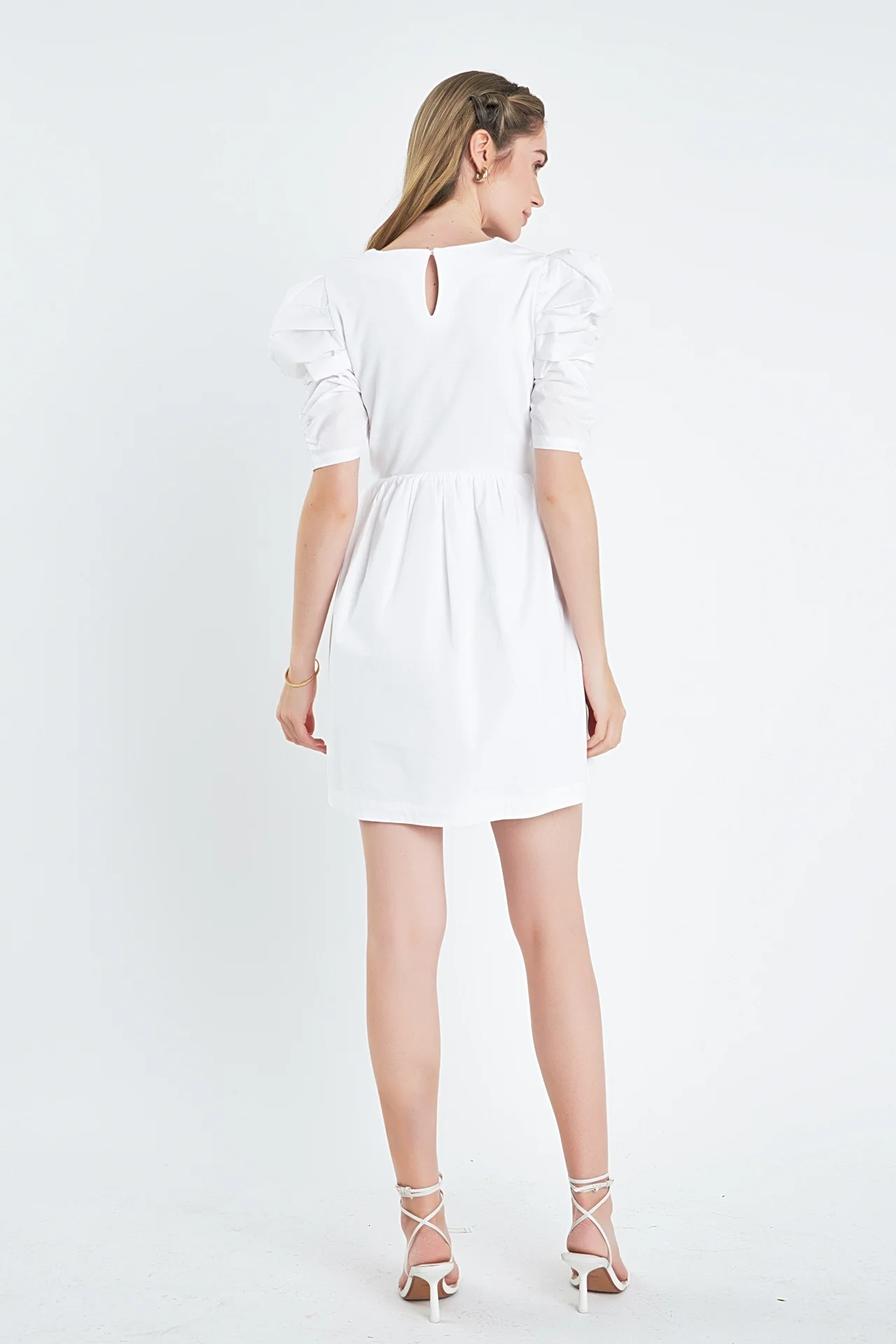 Pleated Puff Sleeve Mini Dress - Image 4