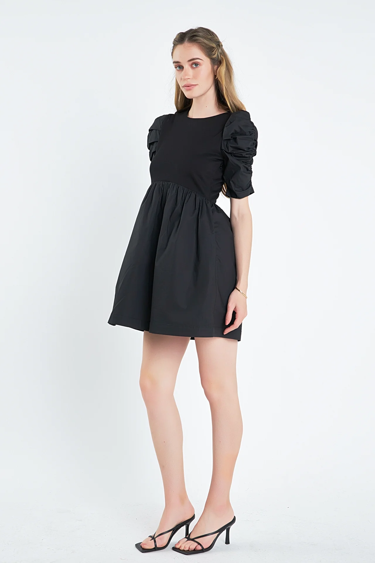 Pleated Puff Sleeve Mini Dress - Image 8