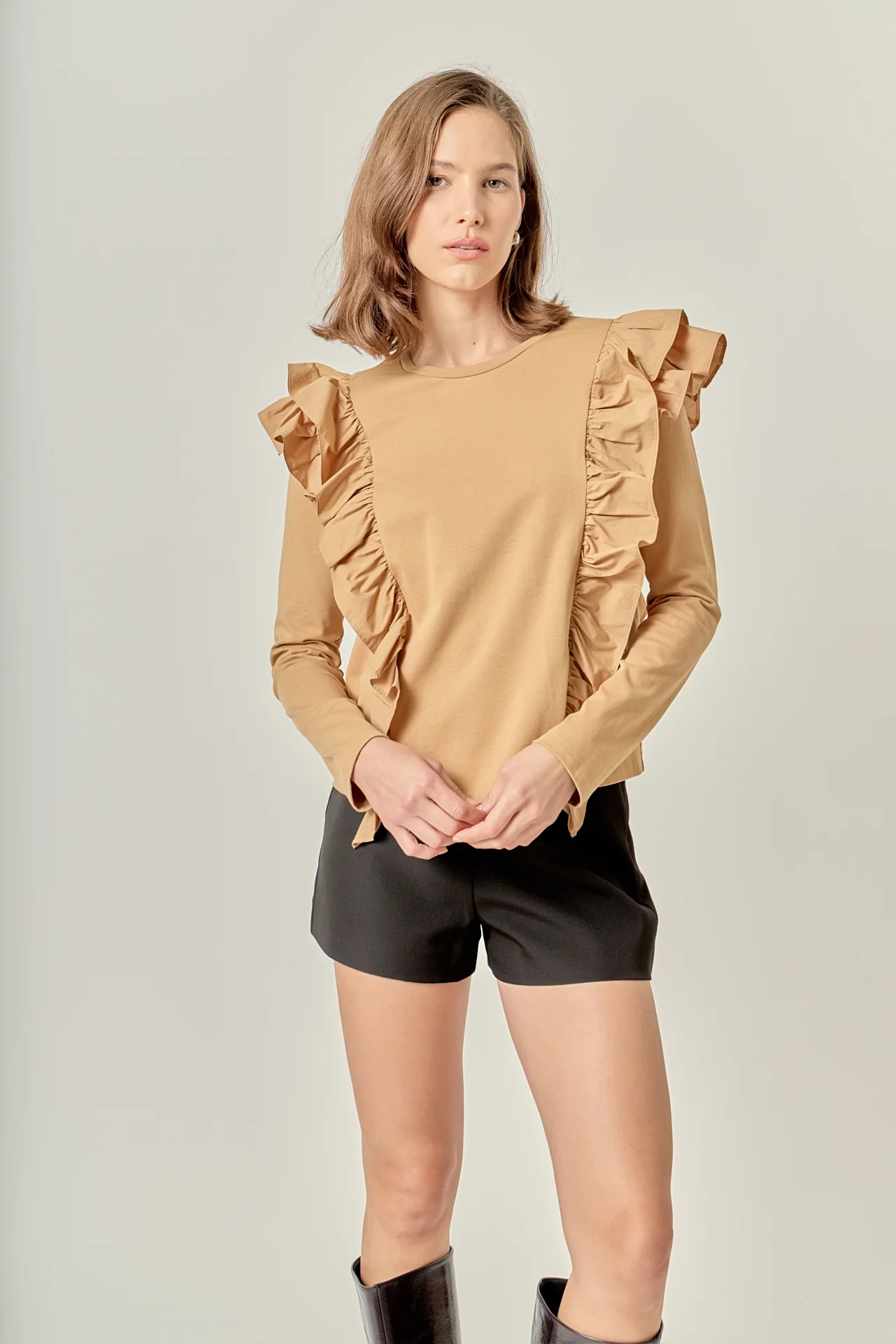 Poplin Ruffle Detail T-shirt - Image 15