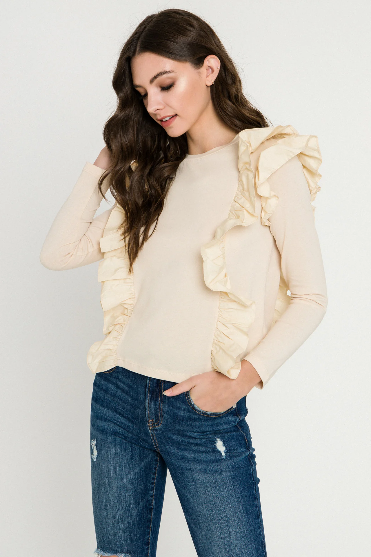 Poplin Ruffle Detail T-shirt - Image 25