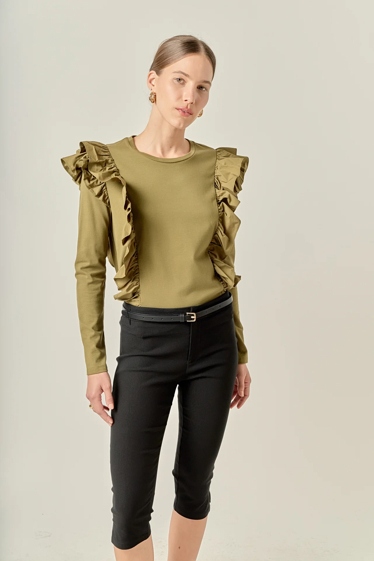 Poplin Ruffle Detail T-shirt - Image 5