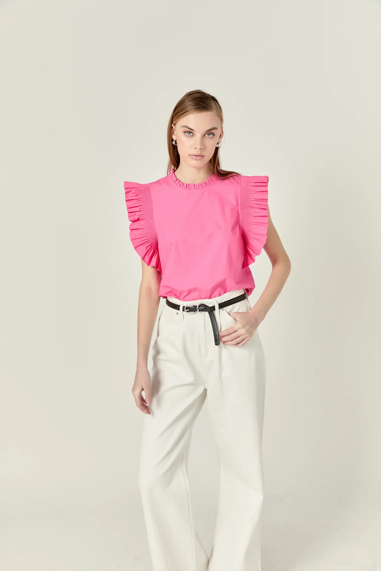 Ruffle Sleeve Poplin Top - Image 10