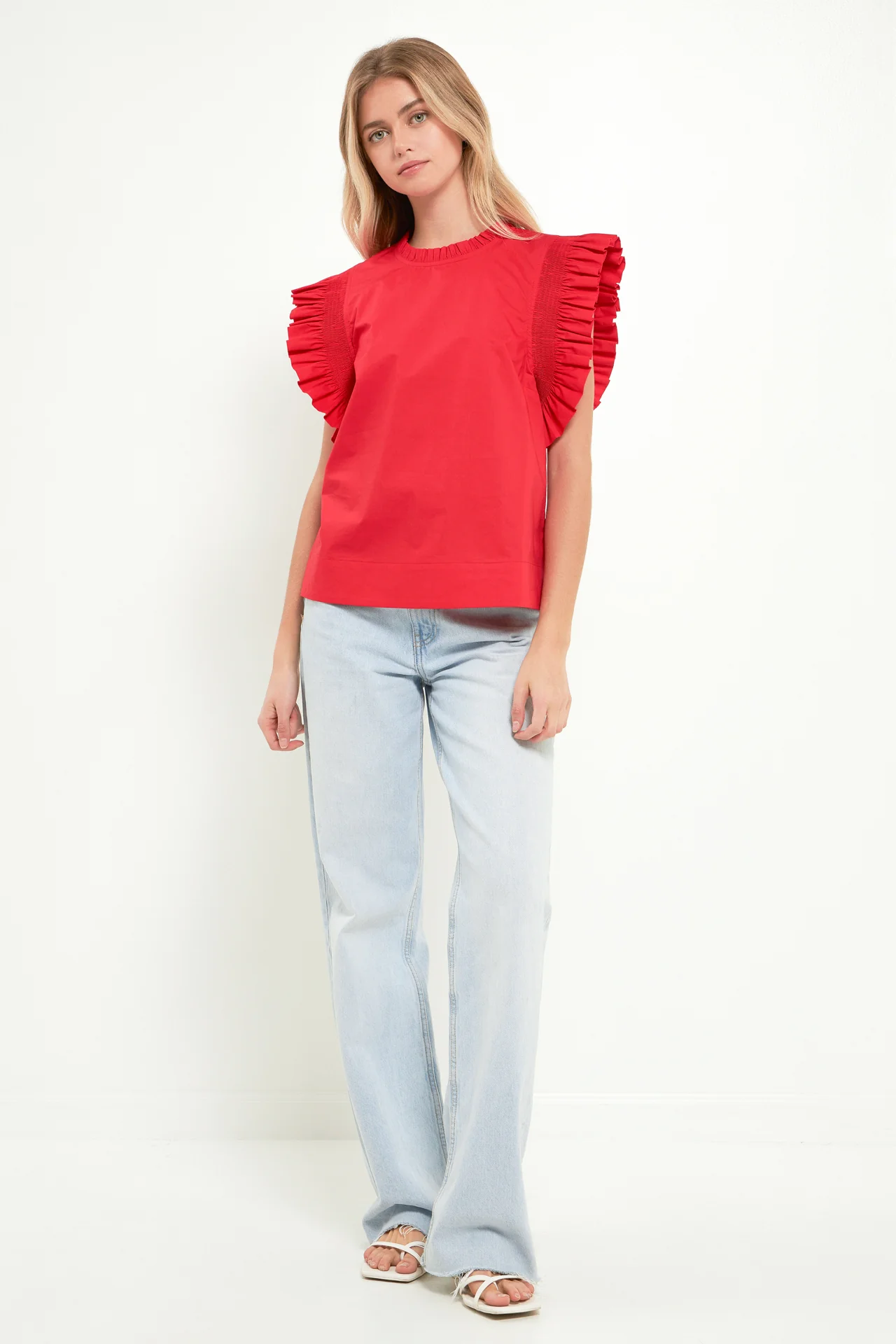 Ruffle Sleeve Poplin Top - Image 11
