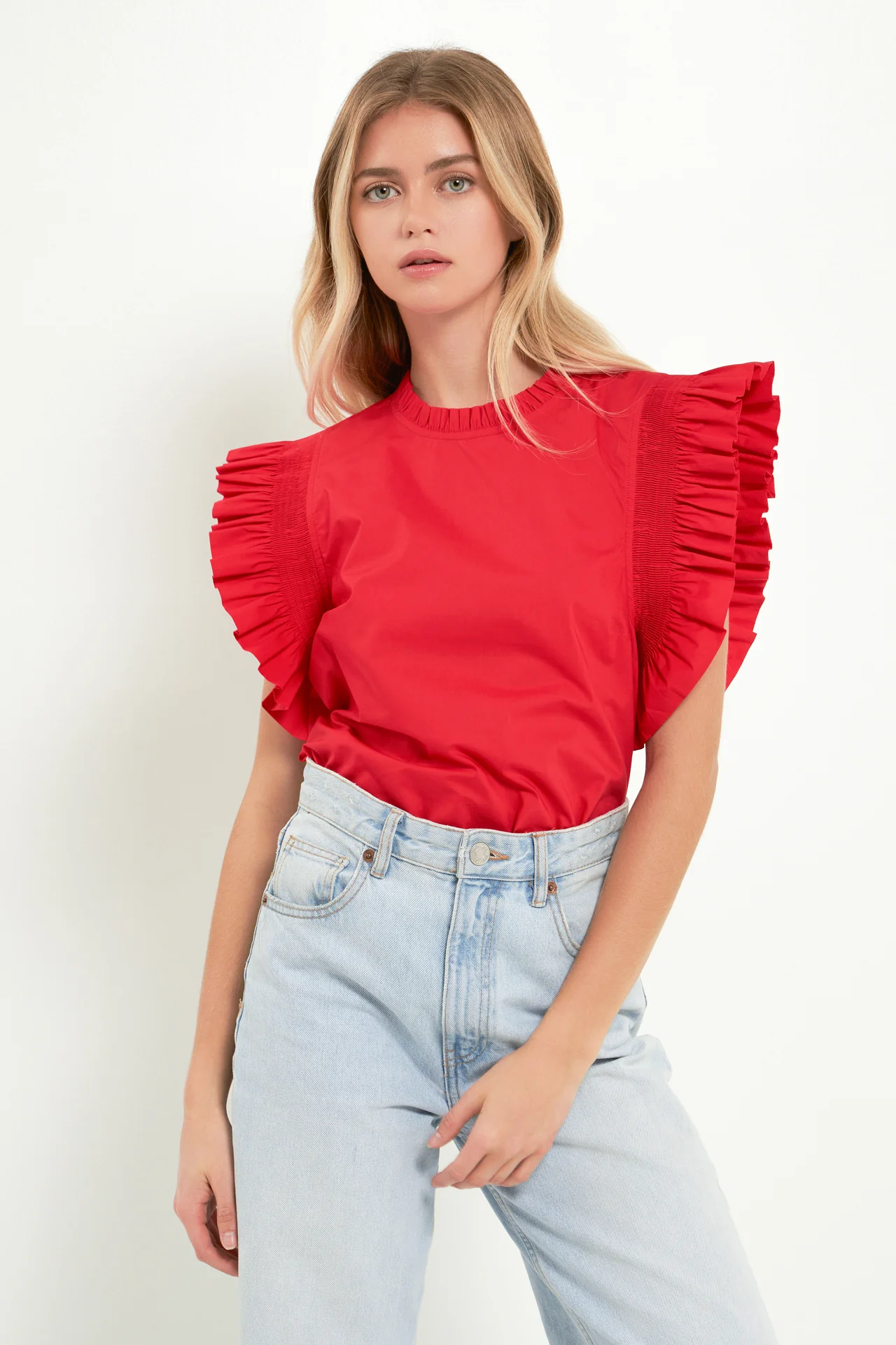 Ruffle Sleeve Poplin Top - Image 12