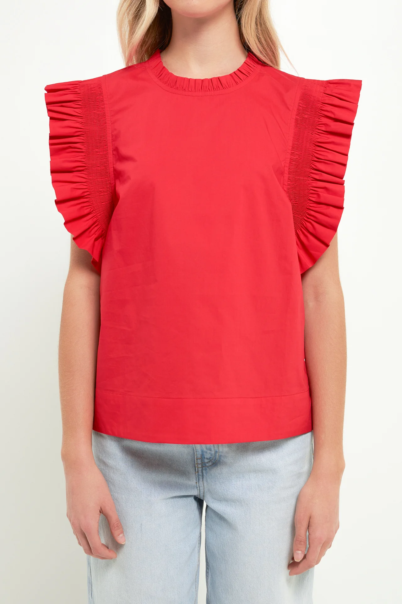 Ruffle Sleeve Poplin Top - Image 13