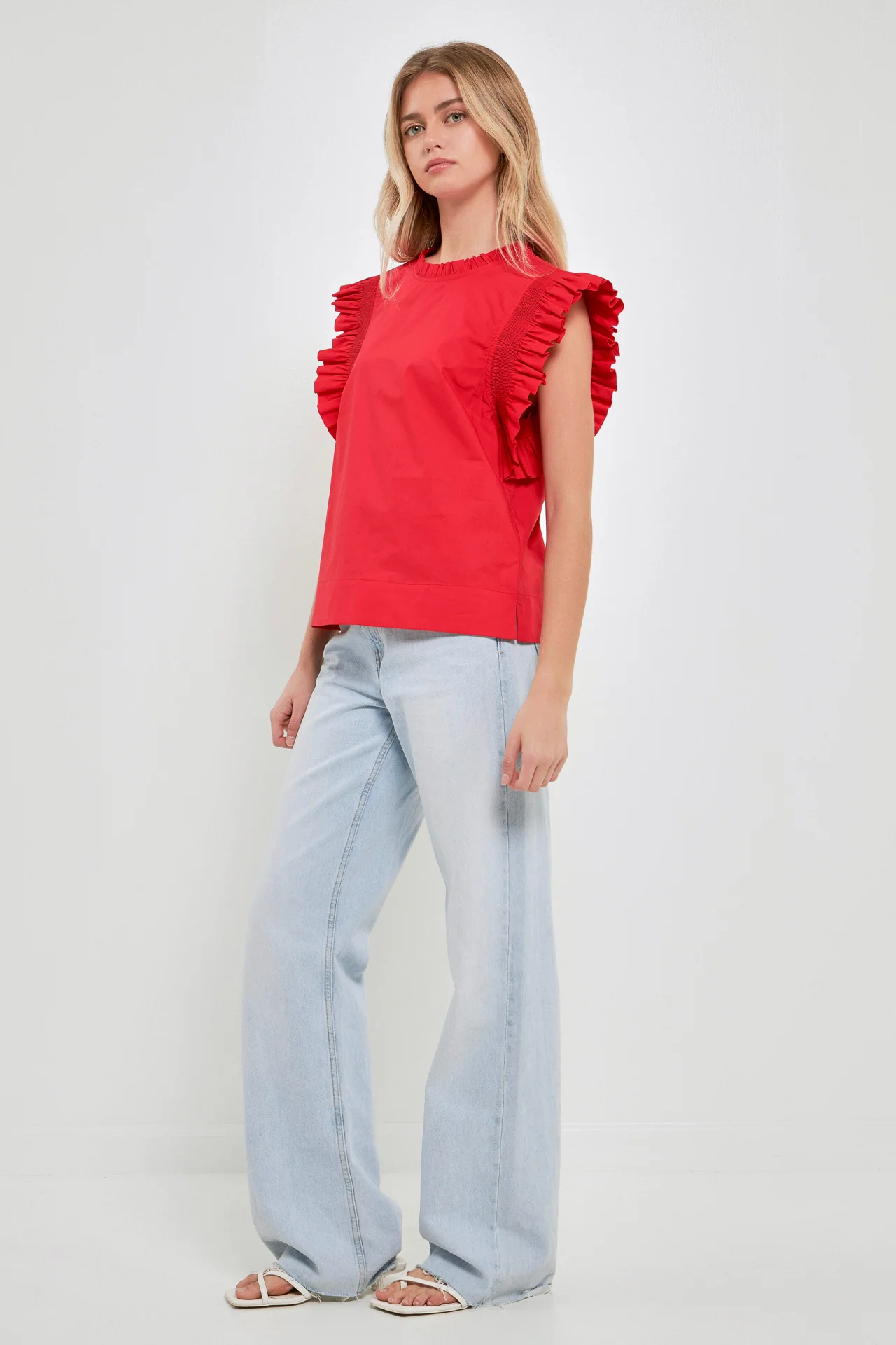 Ruffle Sleeve Poplin Top - Image 14