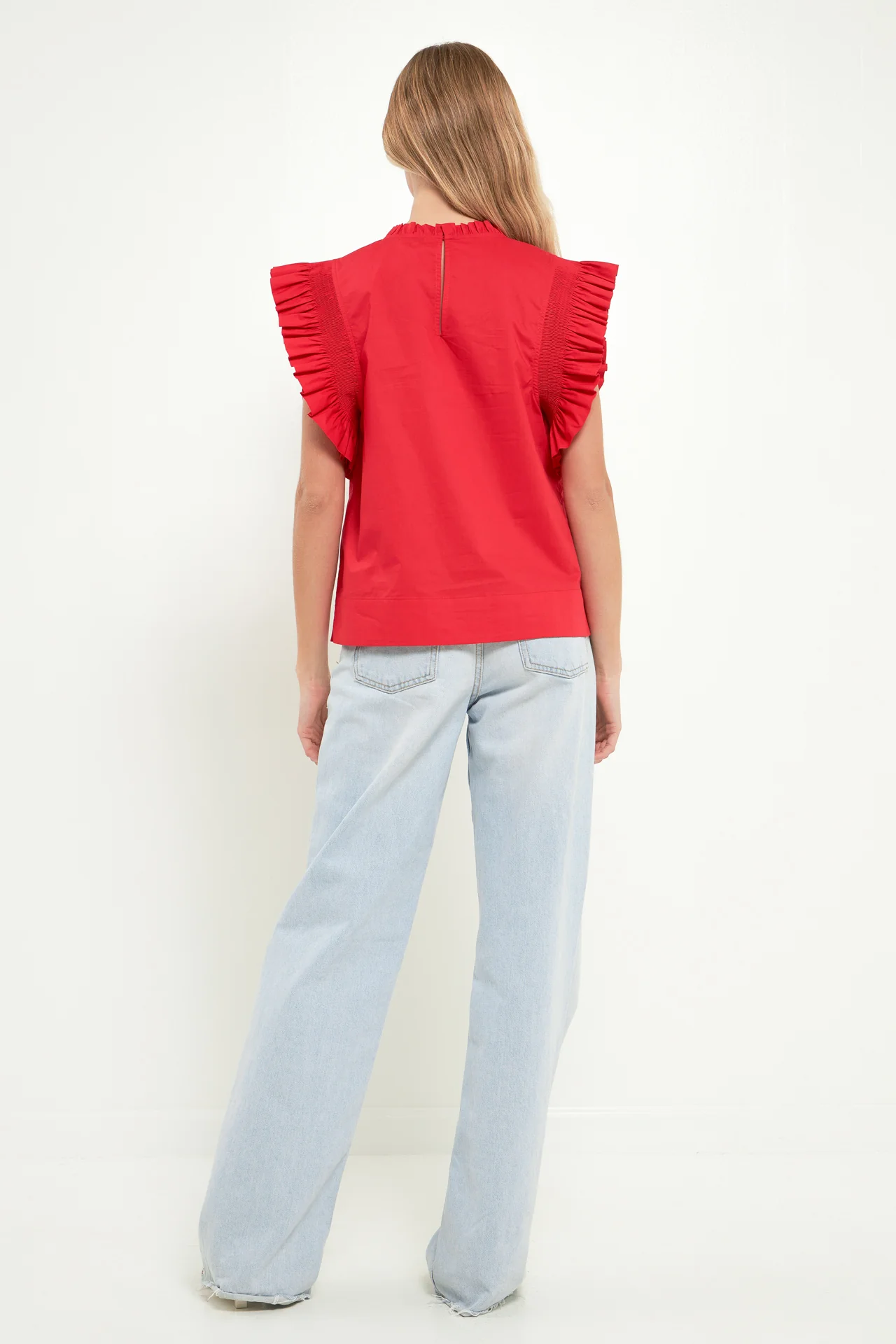 Ruffle Sleeve Poplin Top - Image 15