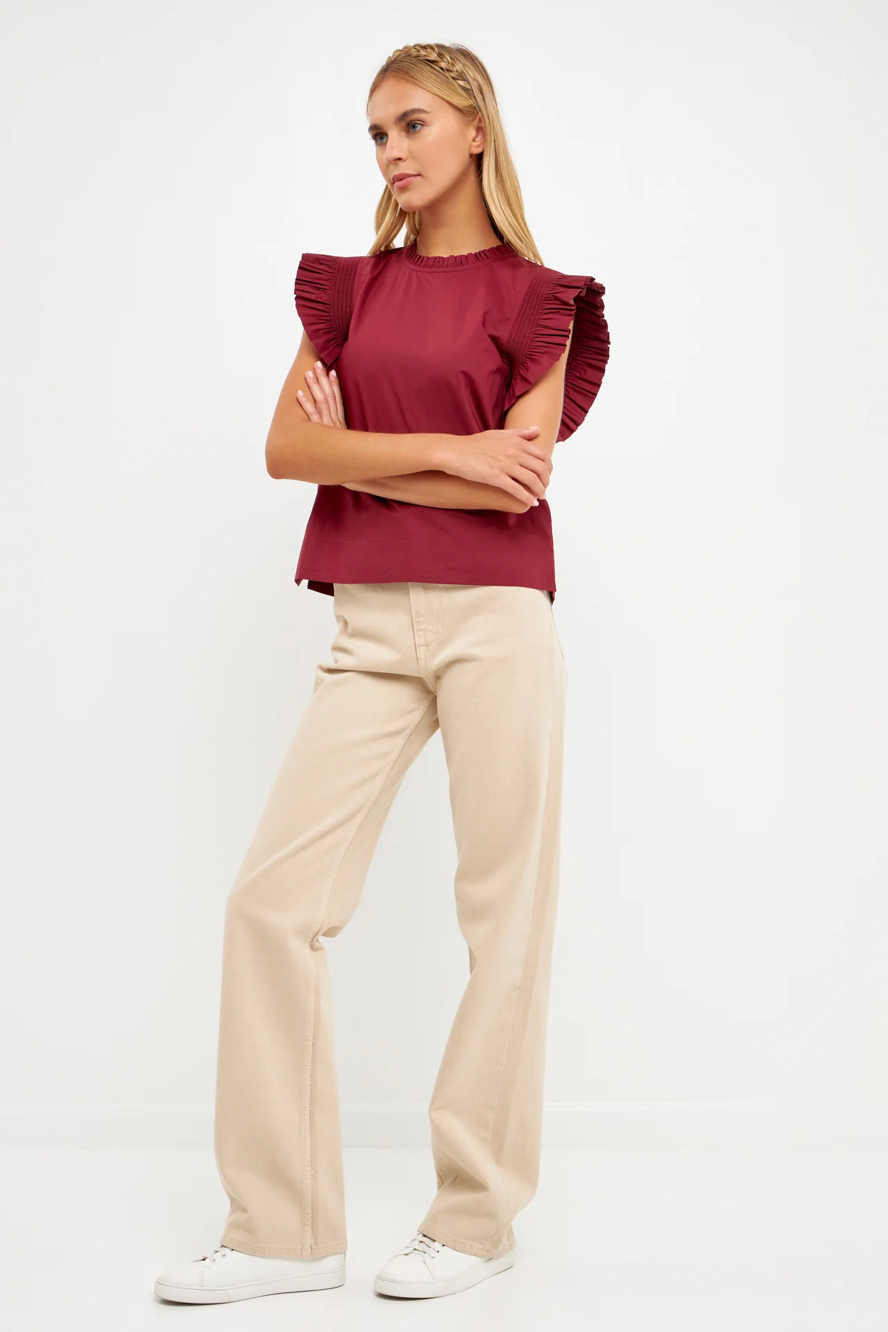 Ruffle Sleeve Poplin Top - Image 21