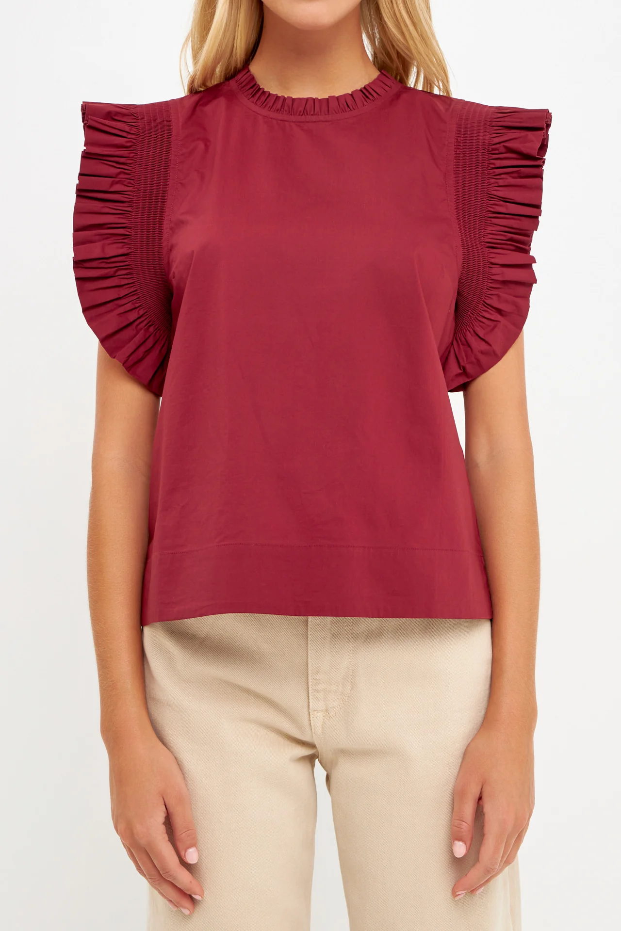 Ruffle Sleeve Poplin Top - Image 22