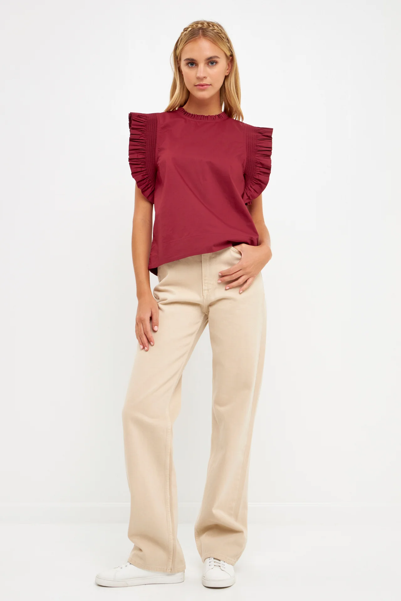 Ruffle Sleeve Poplin Top - Image 23