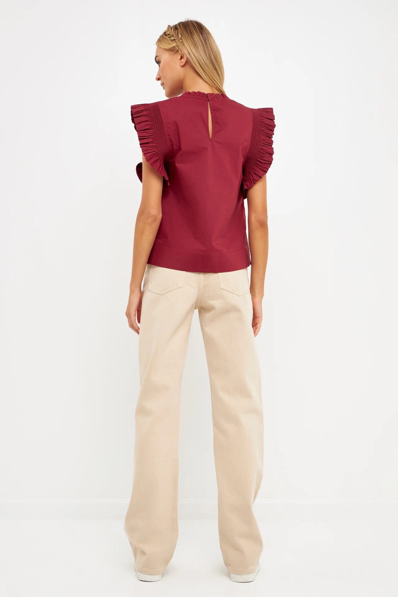 Ruffle Sleeve Poplin Top - Image 24