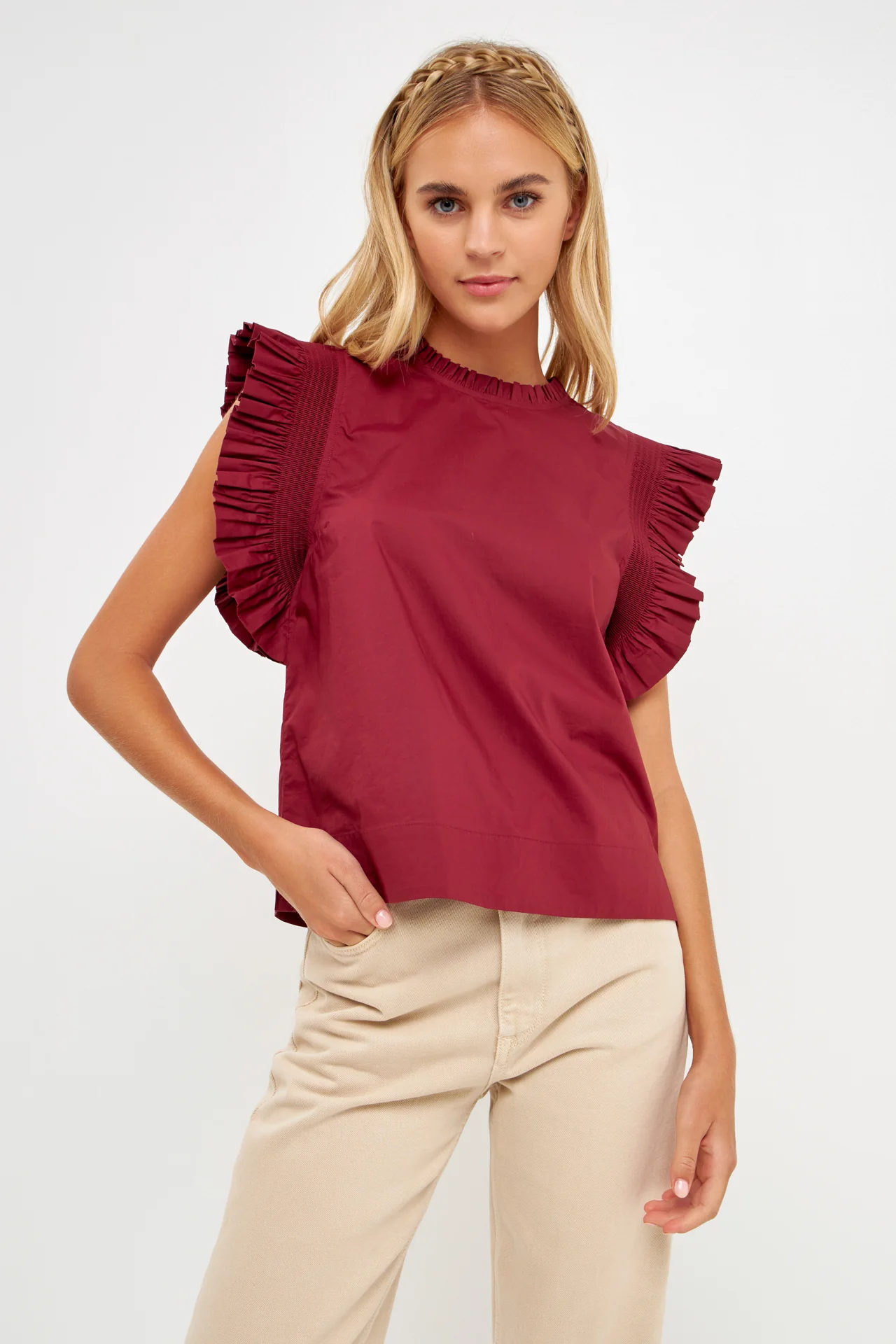 Ruffle Sleeve Poplin Top - Image 25