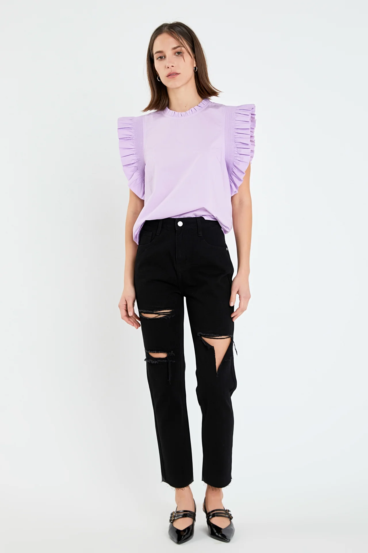 Ruffle Sleeve Poplin Top - Image 31
