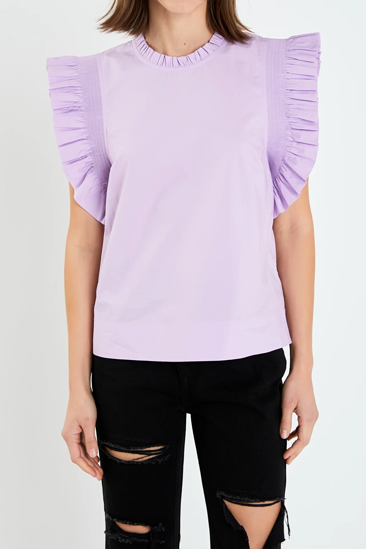 Ruffle Sleeve Poplin Top - Image 32