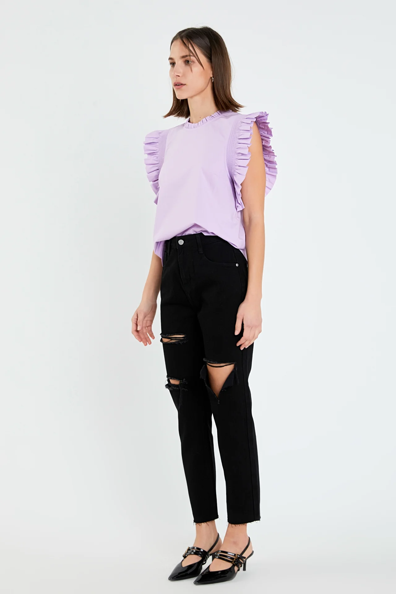 Ruffle Sleeve Poplin Top - Image 33