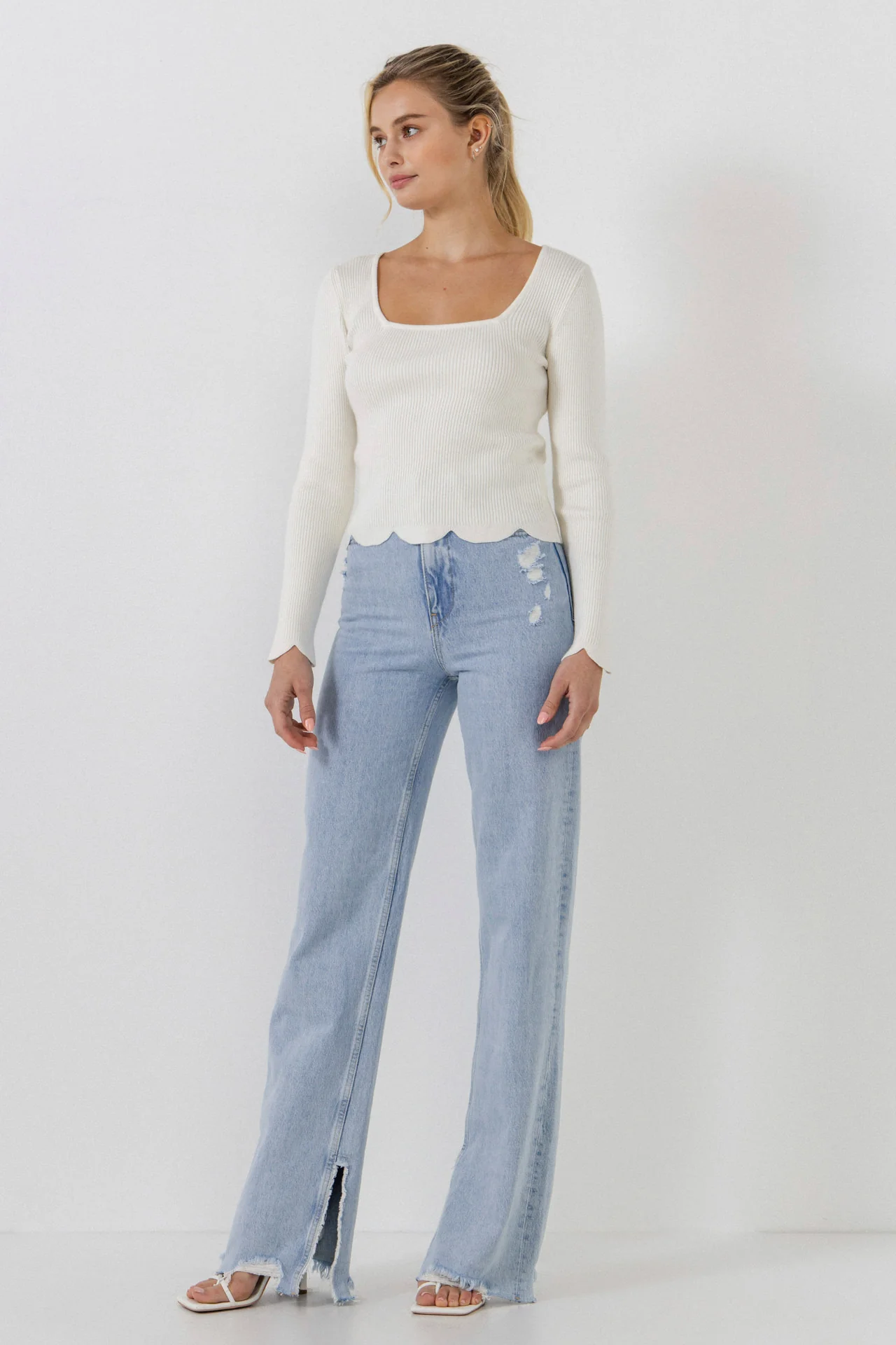 Scallop Hem Long Sleeve Sweater - Image 18