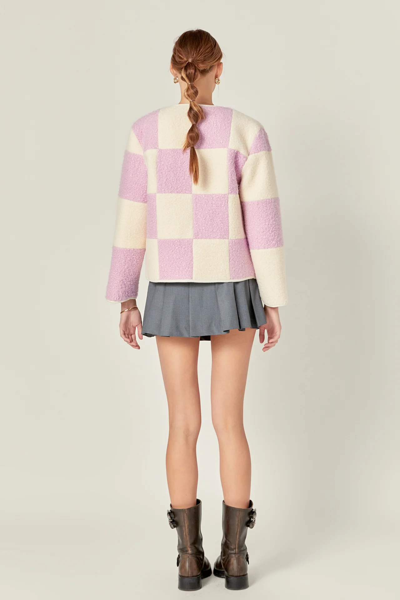 Shearling Check Cardigan - Image 4