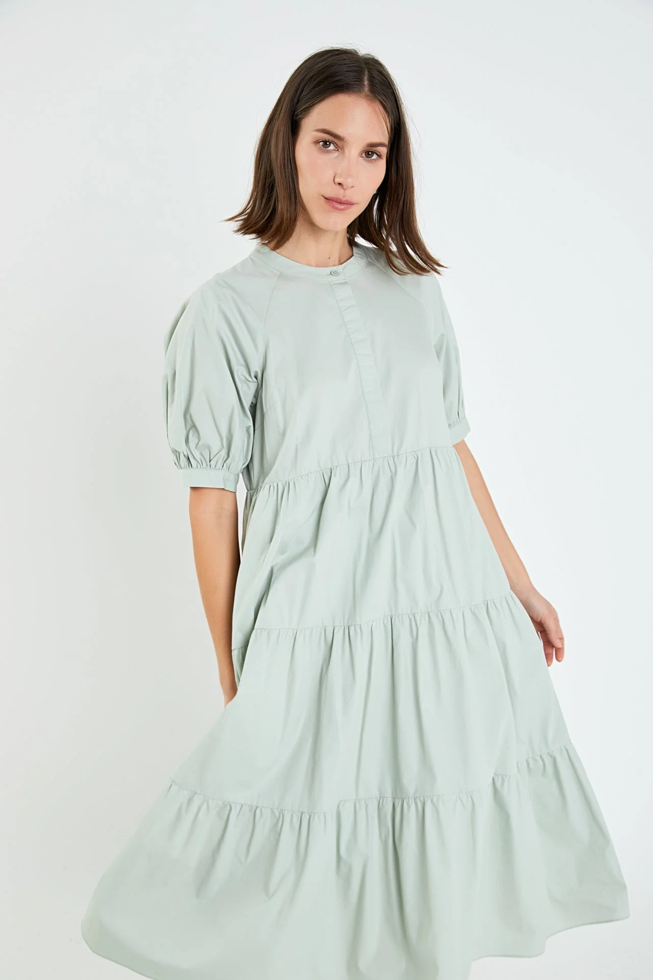 Short Puff Sleeve Midi Dress With Pockets - Image 10