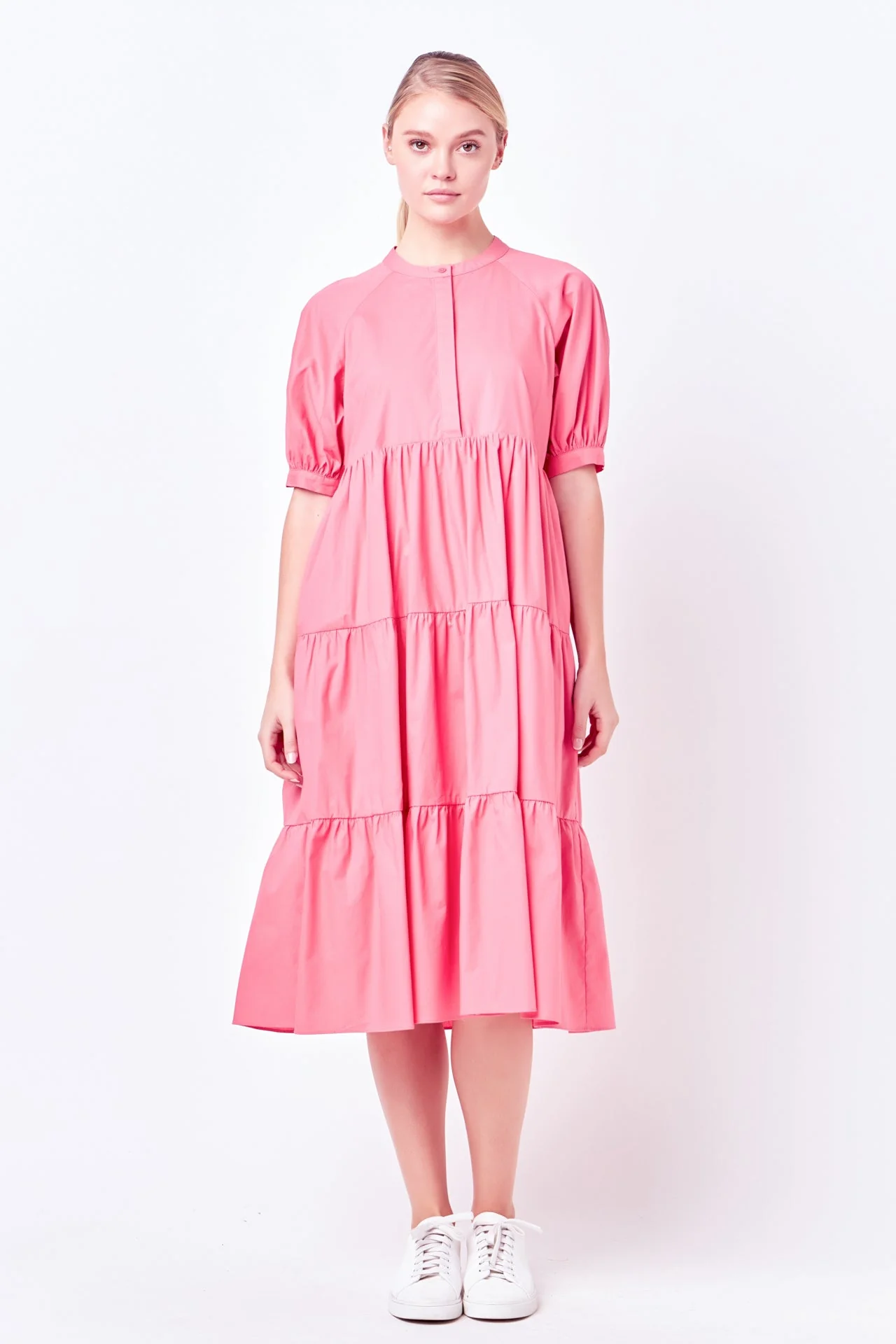 Short Puff Sleeve Midi Dress With Pockets - Image 11
