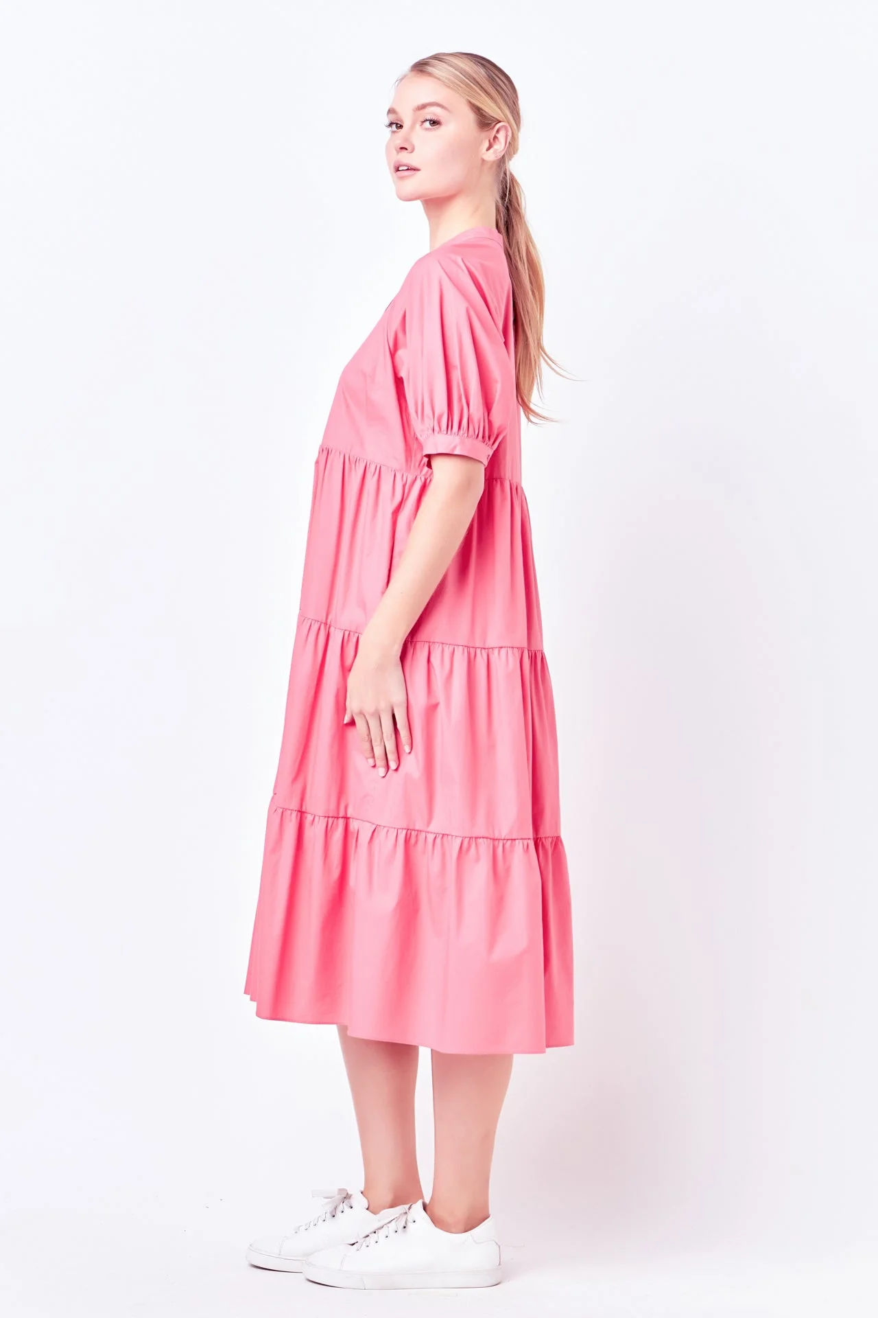 Short Puff Sleeve Midi Dress With Pockets - Image 13
