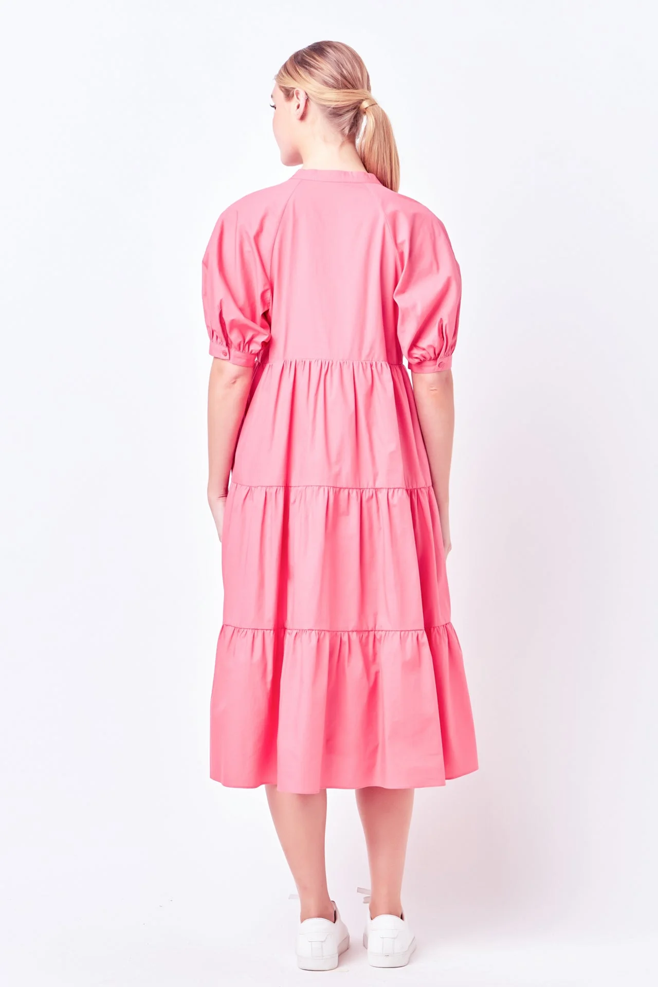 Short Puff Sleeve Midi Dress With Pockets - Image 14