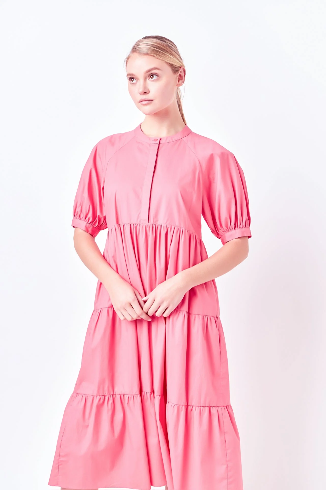 Short Puff Sleeve Midi Dress With Pockets - Image 15
