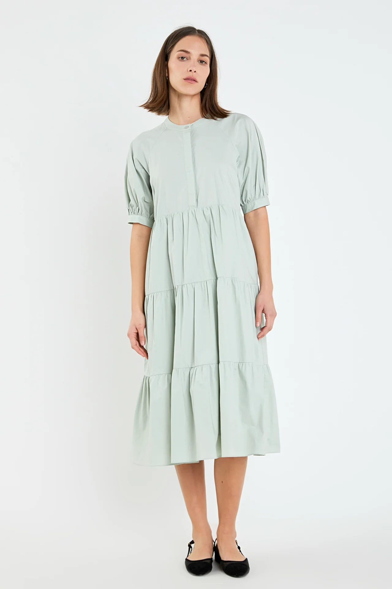 Short Puff Sleeve Midi Dress With Pockets - Image 16