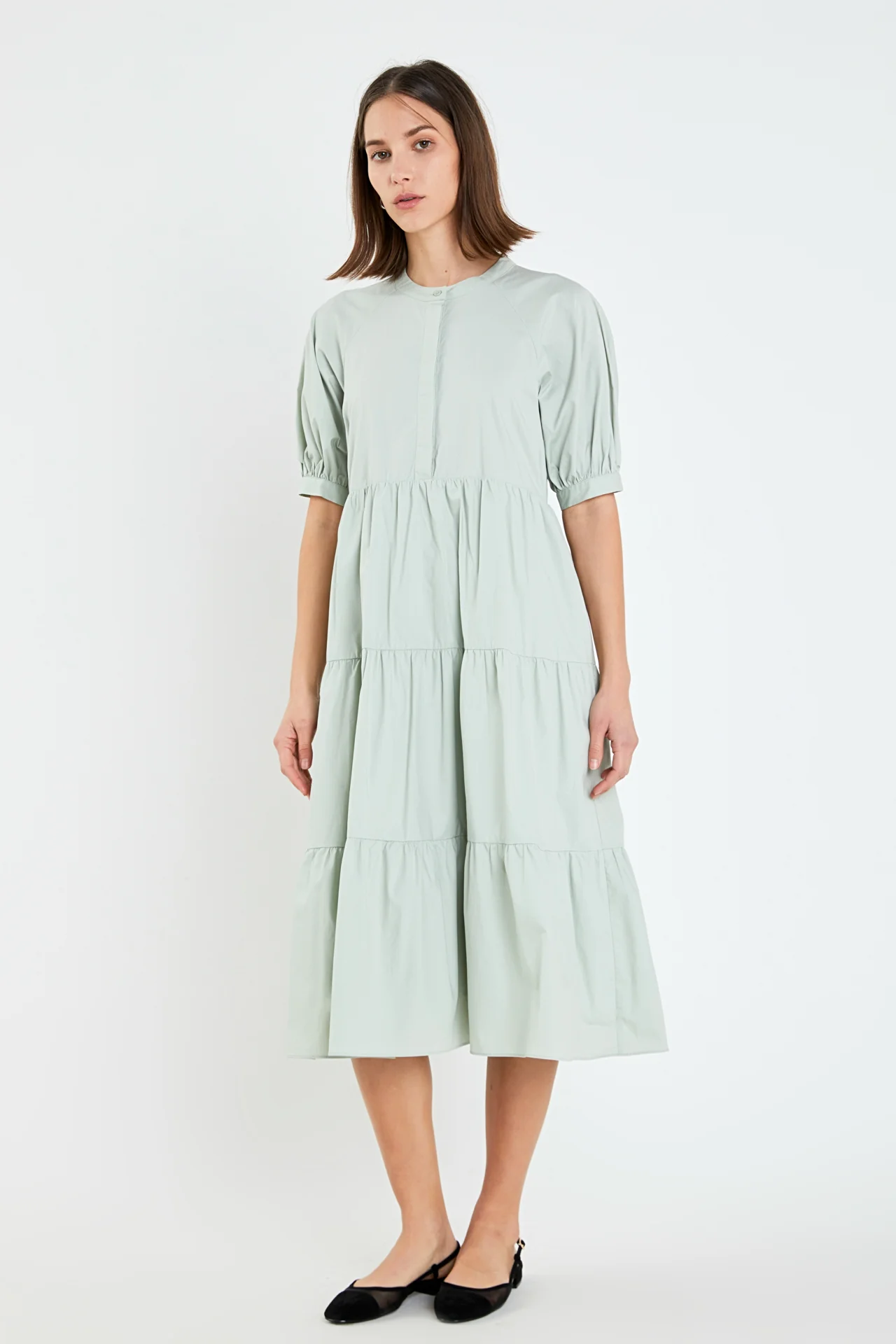 Short Puff Sleeve Midi Dress With Pockets - Image 18