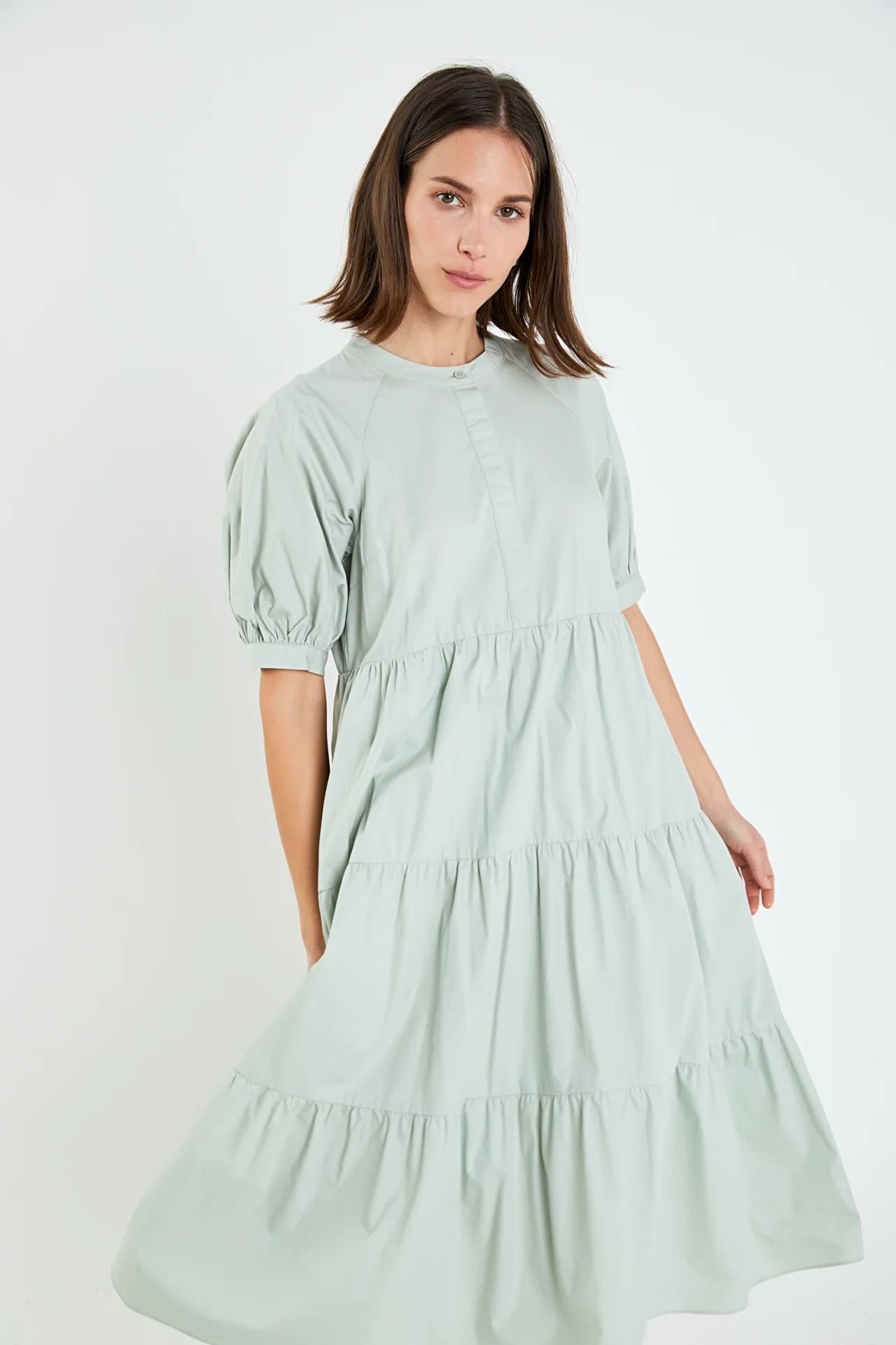 Short Puff Sleeve Midi Dress With Pockets - Image 20