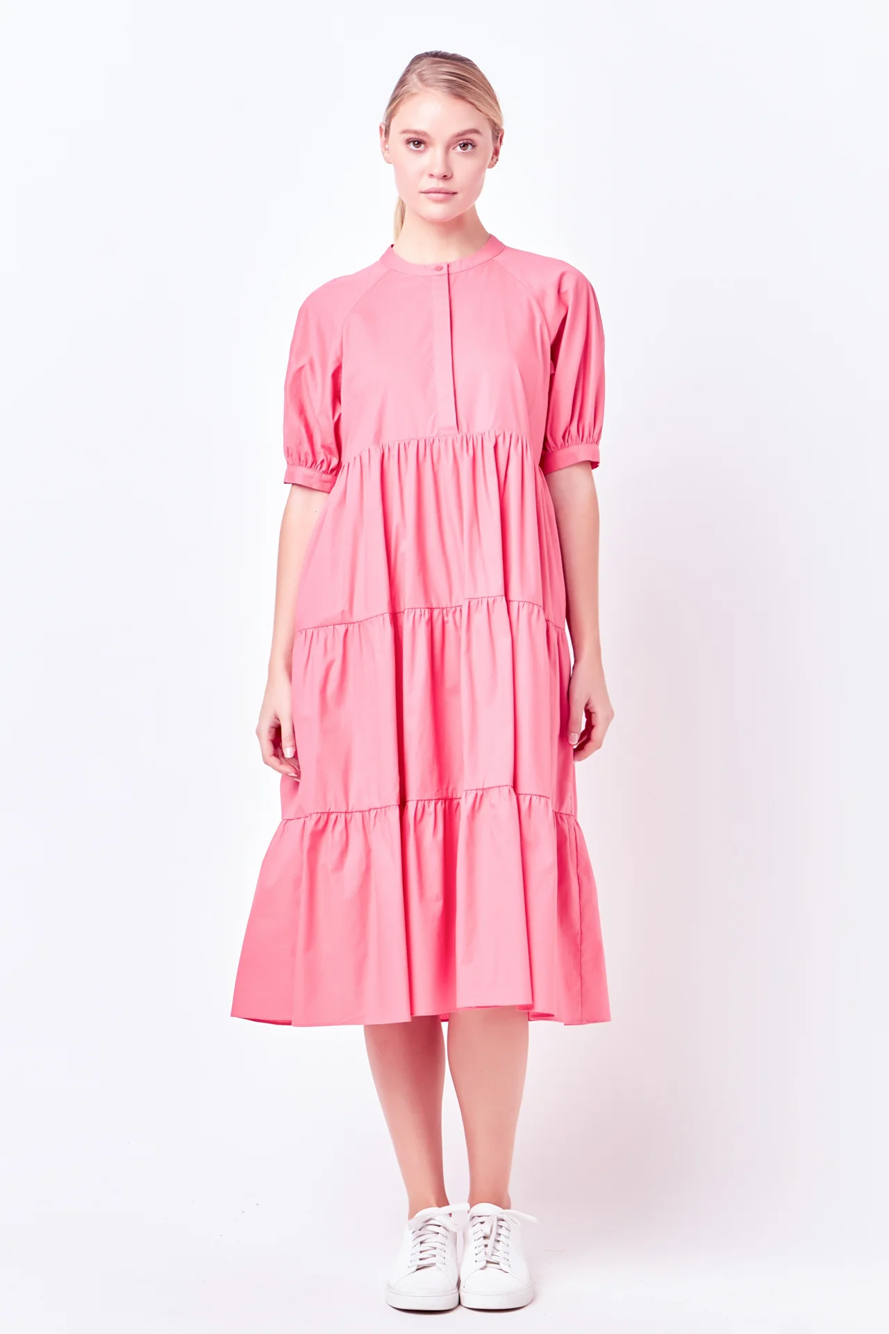 Short Puff Sleeve Midi Dress With Pockets - Image 21