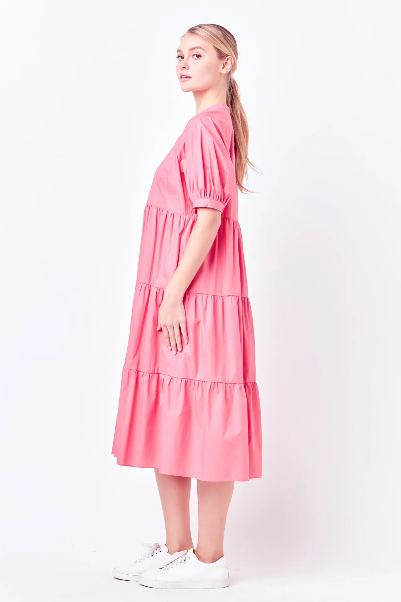 Short Puff Sleeve Midi Dress With Pockets - Image 23