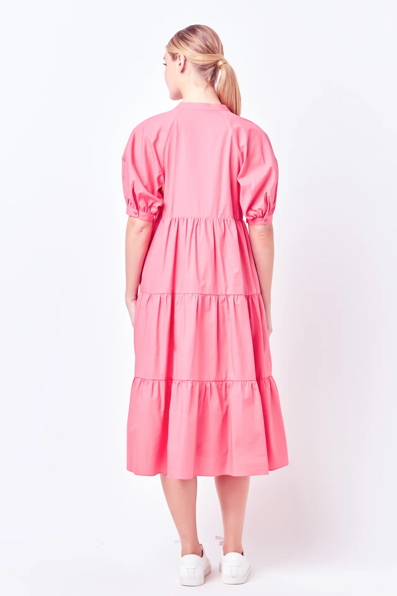 Short Puff Sleeve Midi Dress With Pockets - Image 24
