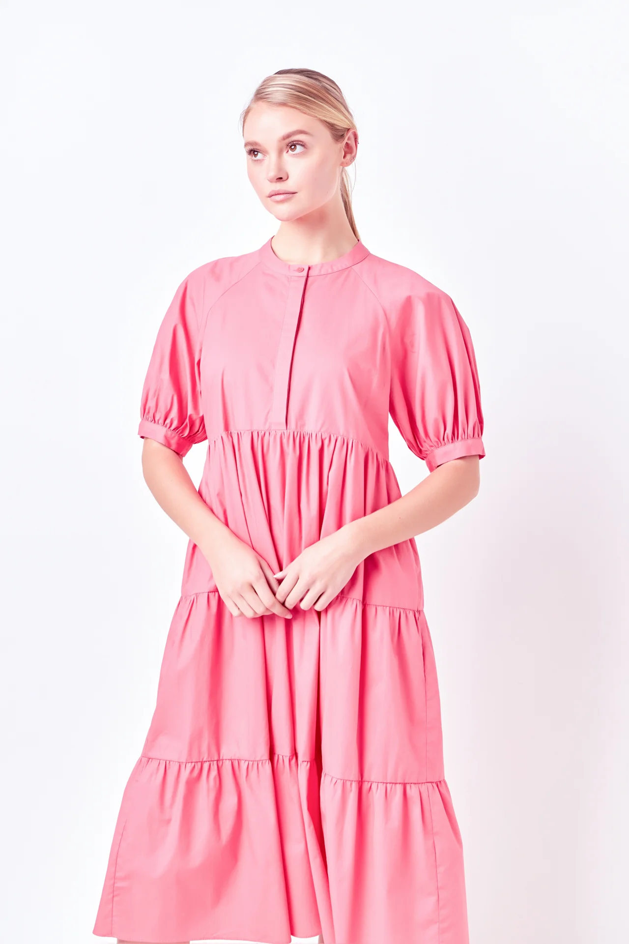 Short Puff Sleeve Midi Dress With Pockets - Image 25
