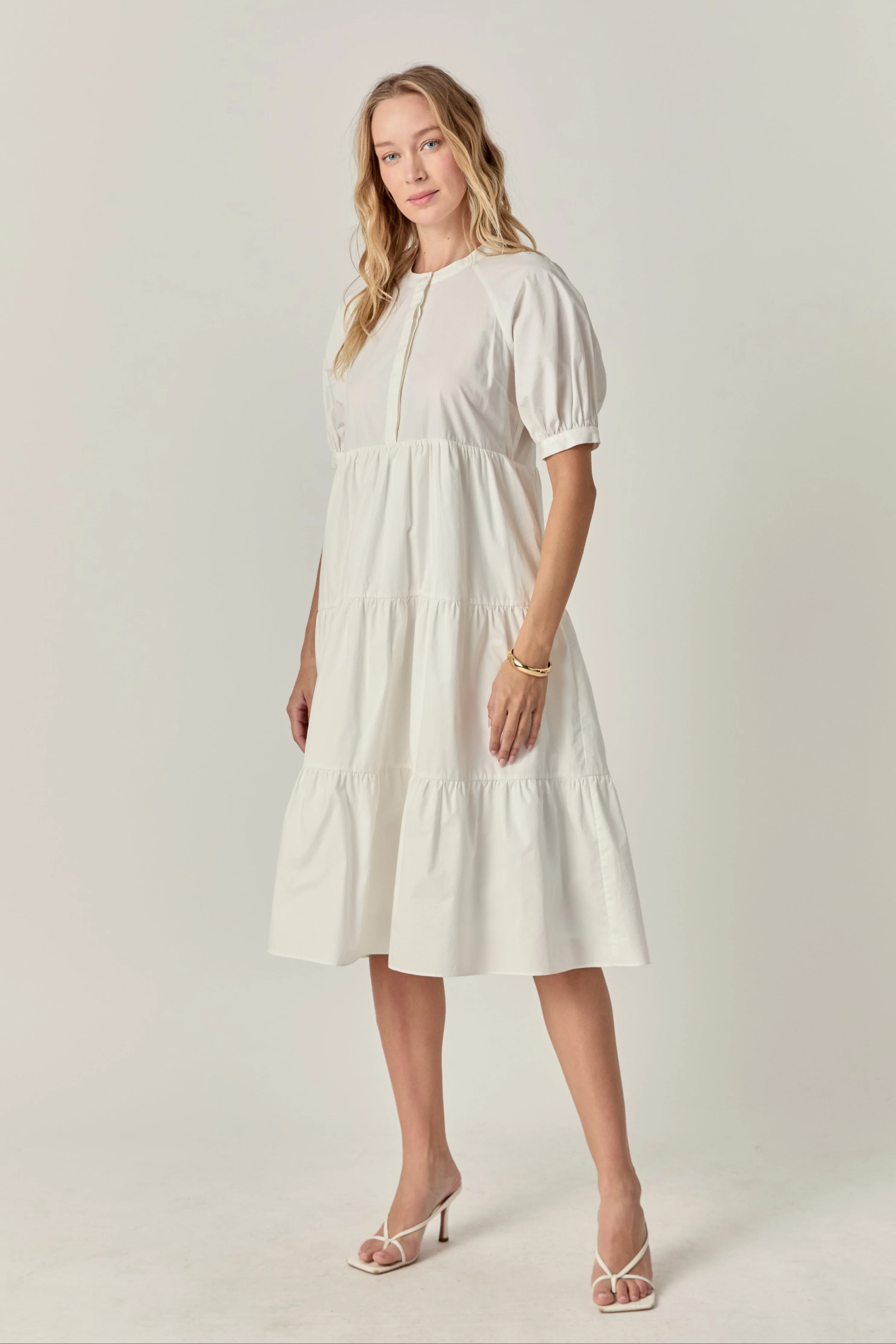 Short Puff Sleeve Midi Dress With Pockets - Image 4