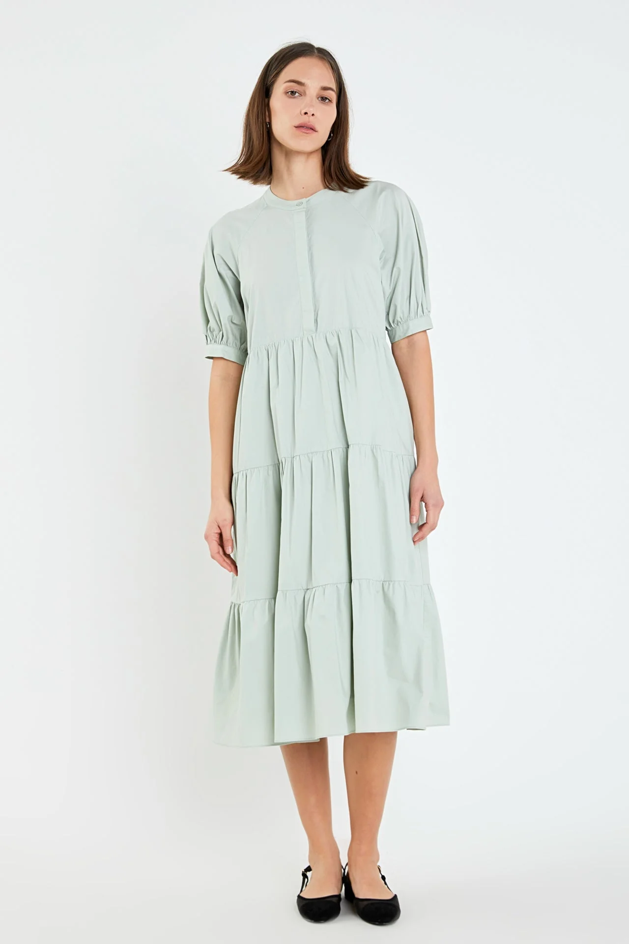 Short Puff Sleeve Midi Dress With Pockets - Image 6