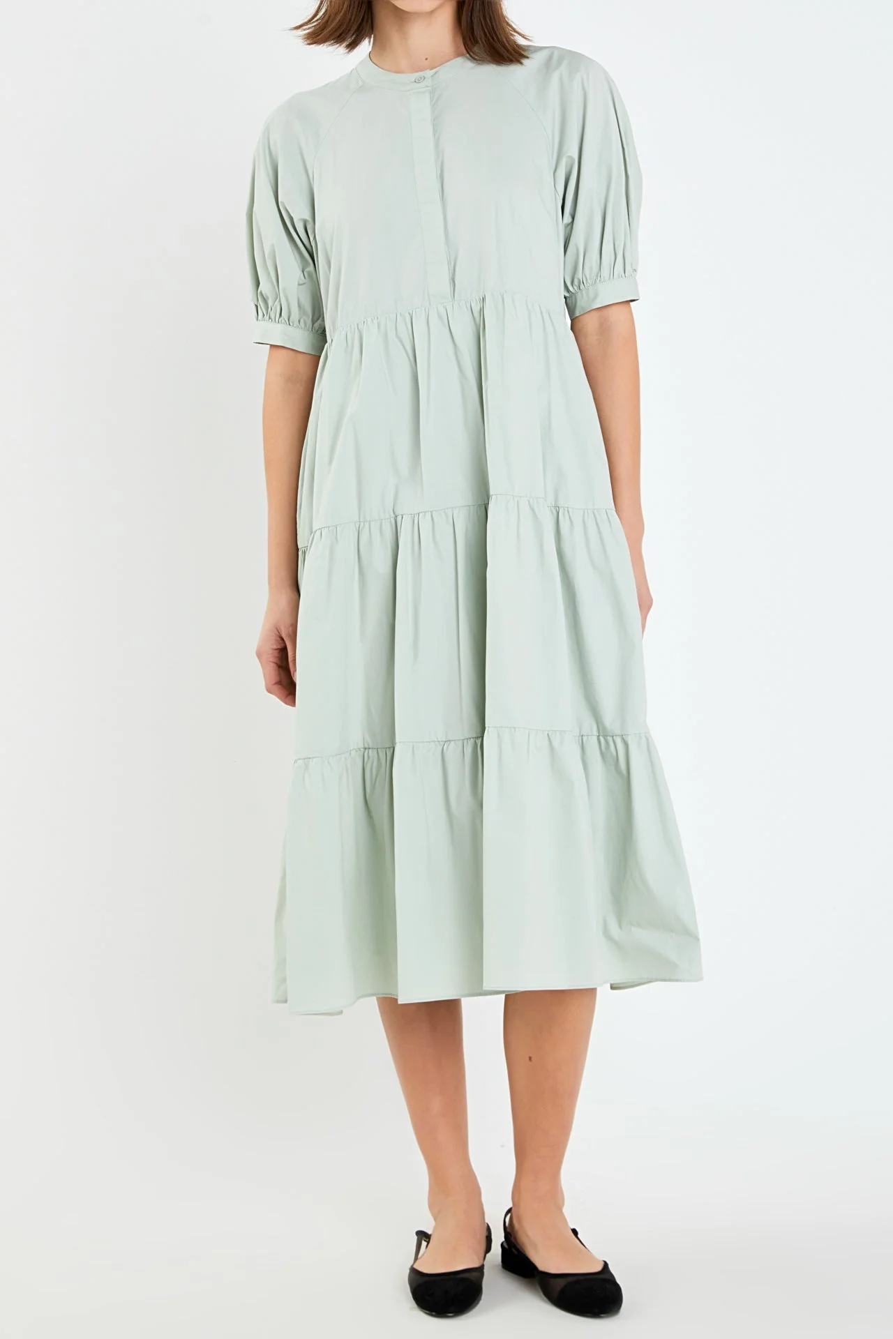Short Puff Sleeve Midi Dress With Pockets - Image 7