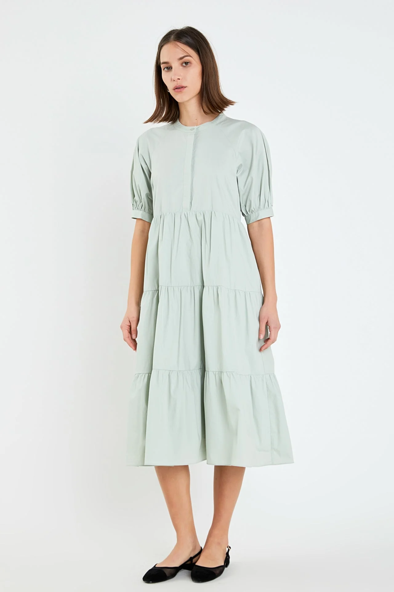 Short Puff Sleeve Midi Dress With Pockets - Image 8